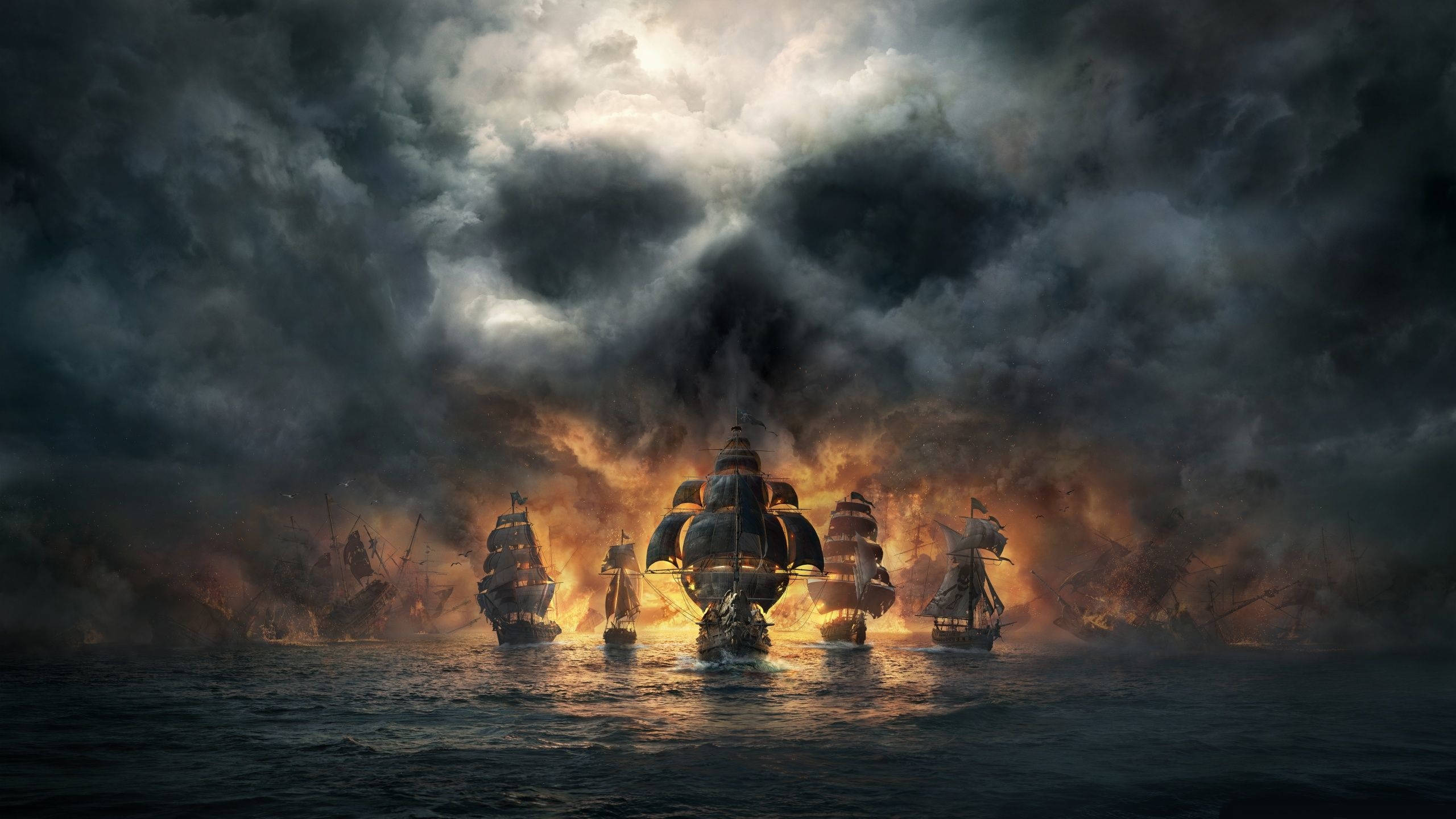 เรือโจรสลัด ควันรูปหัวกะโหลก 1440p เกมมิ่ง วอลเปเปอร์