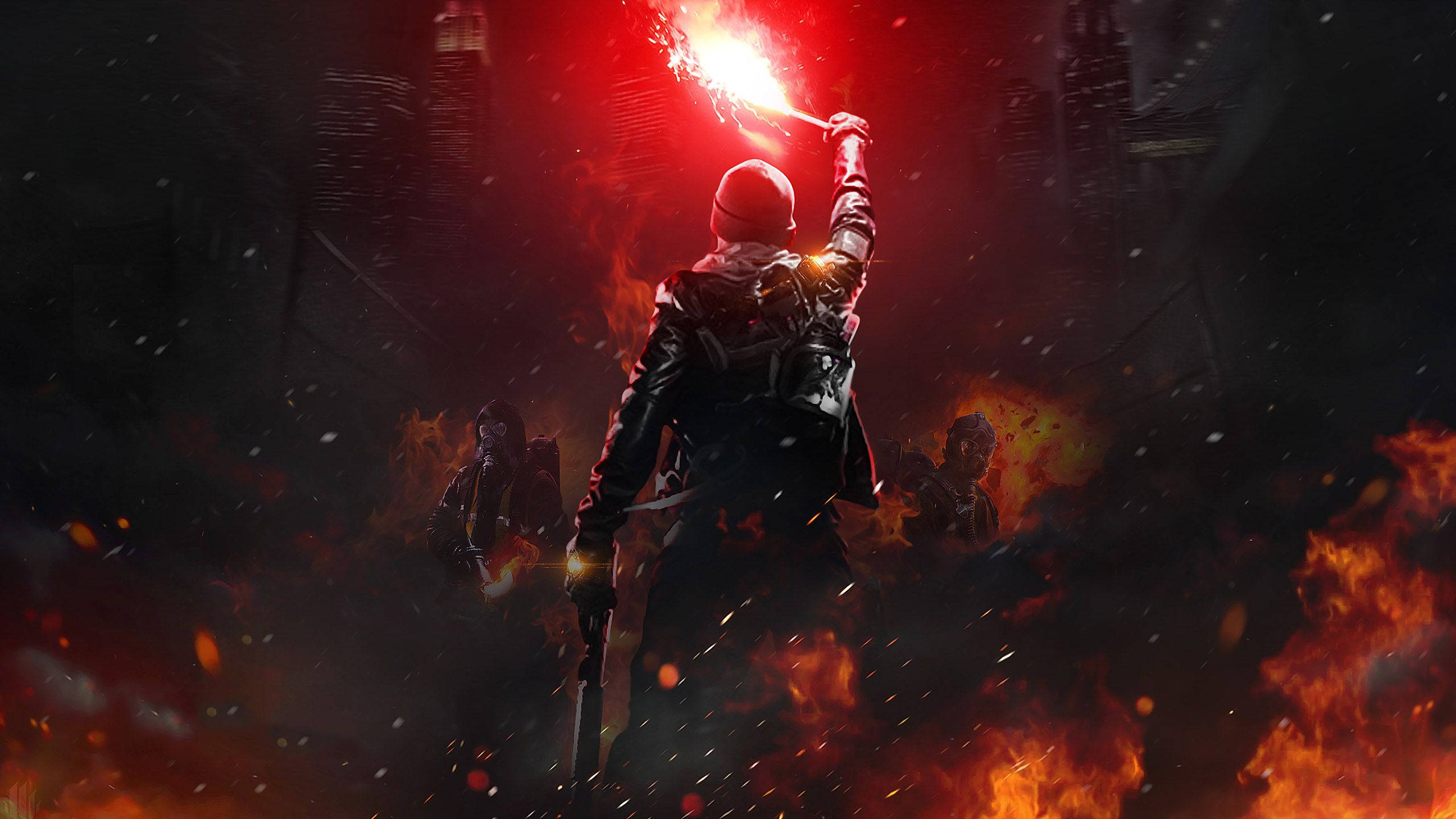 ชายถือคบเพลิงท่ามกลางเปลวไฟ สำหรับเกมมิ่ง ขนาด 1920 X 1080 วอลเปเปอร์