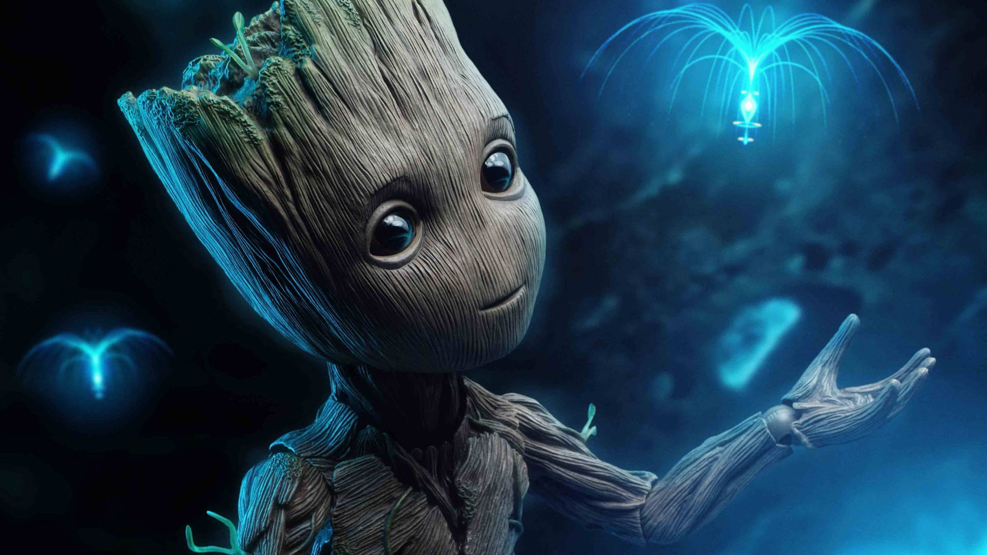 1920x1080 HD Groot พร้อมวิญญาณสีฟ้า วอลเปเปอร์