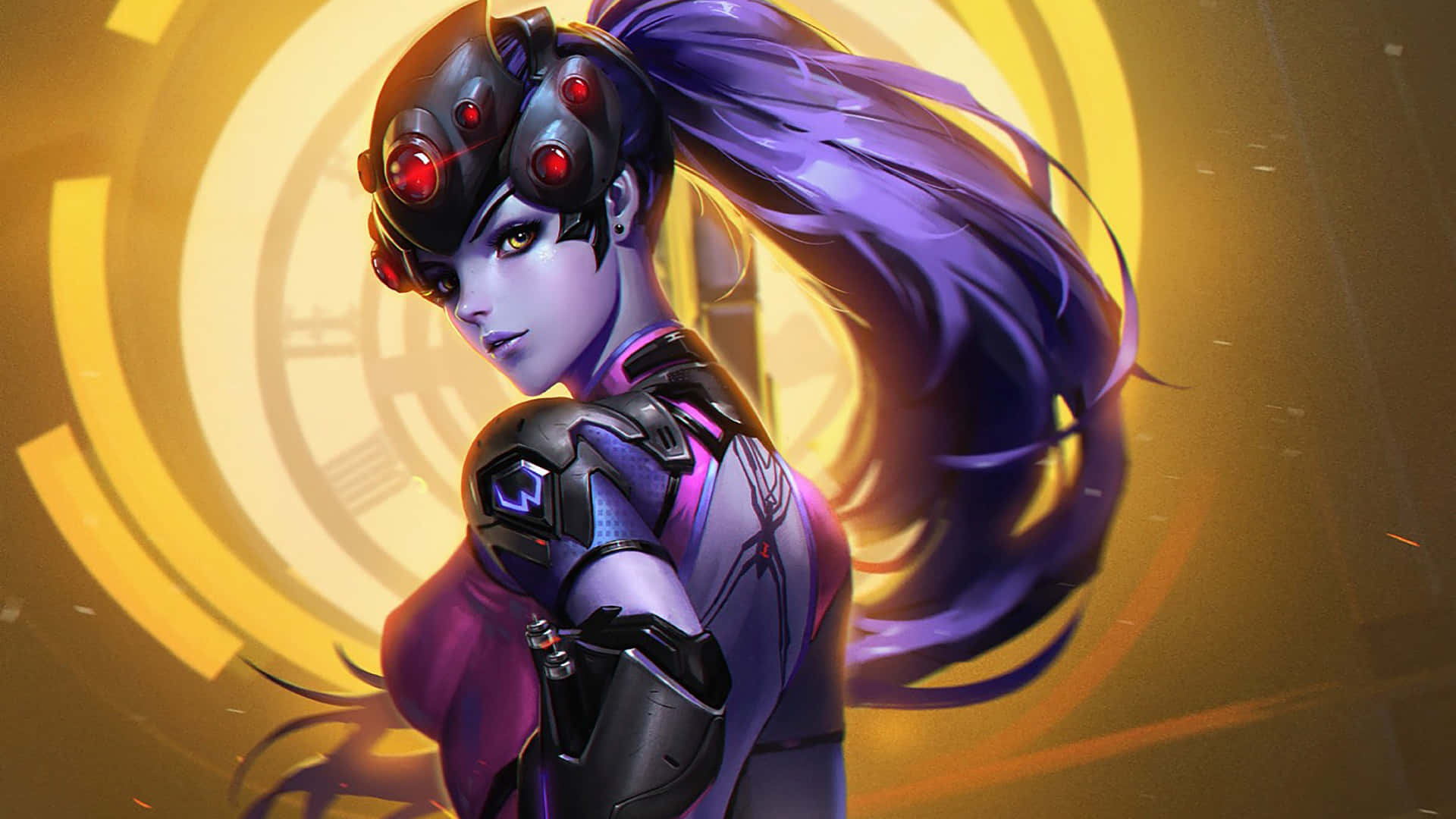 1920x1080 Overwatch Widowmaker พื้นหลังสีม่วง วอลเปเปอร์