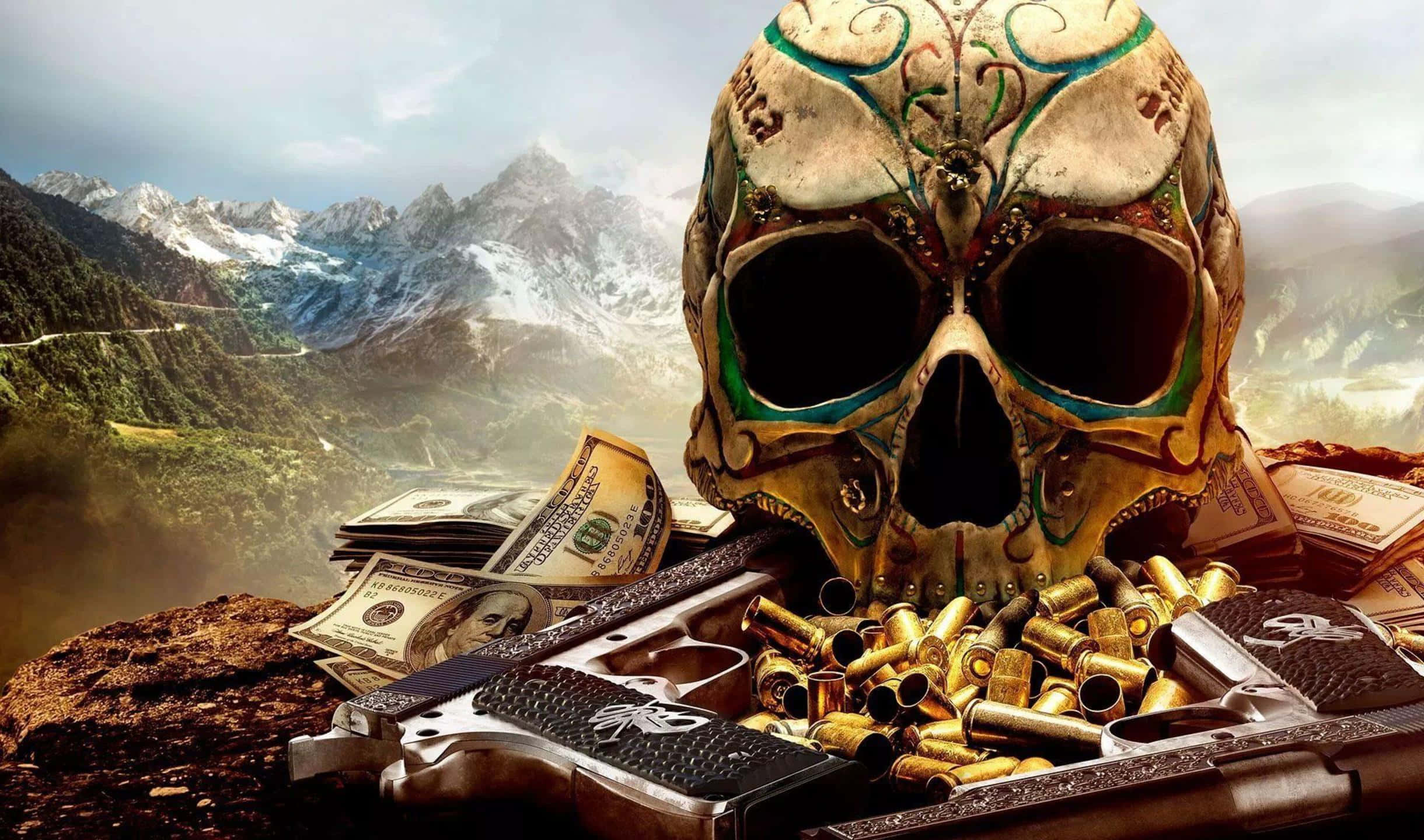 2440x1440 พื้นหลัง Ghost Recon Wildlands หัวกะโหลกพร้อมกระสุน วอลเปเปอร์