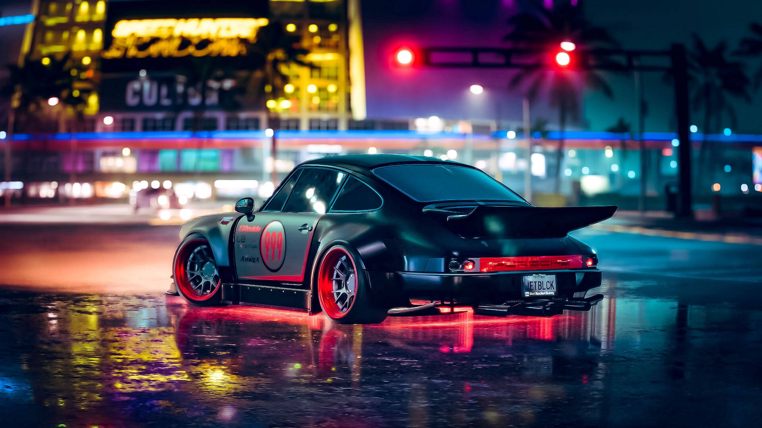 2560 X 1440 รถปอร์เช่สไตล์นีออน วอลเปเปอร์