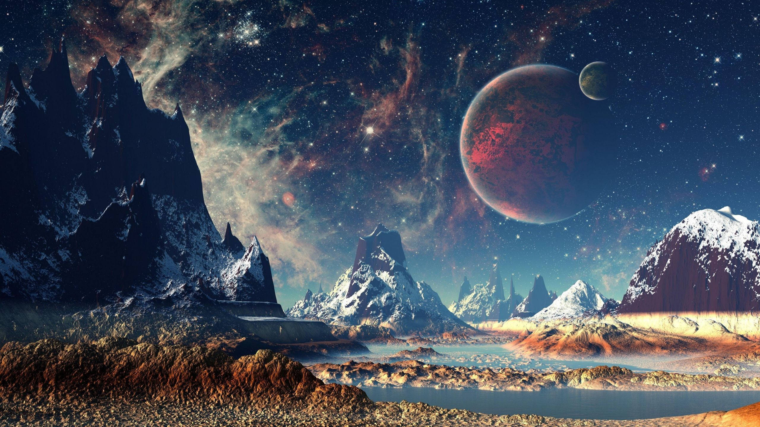 ดาวเคราะห์ต่างถิ่นในอวกาศ 2560x1440 วอลเปเปอร์