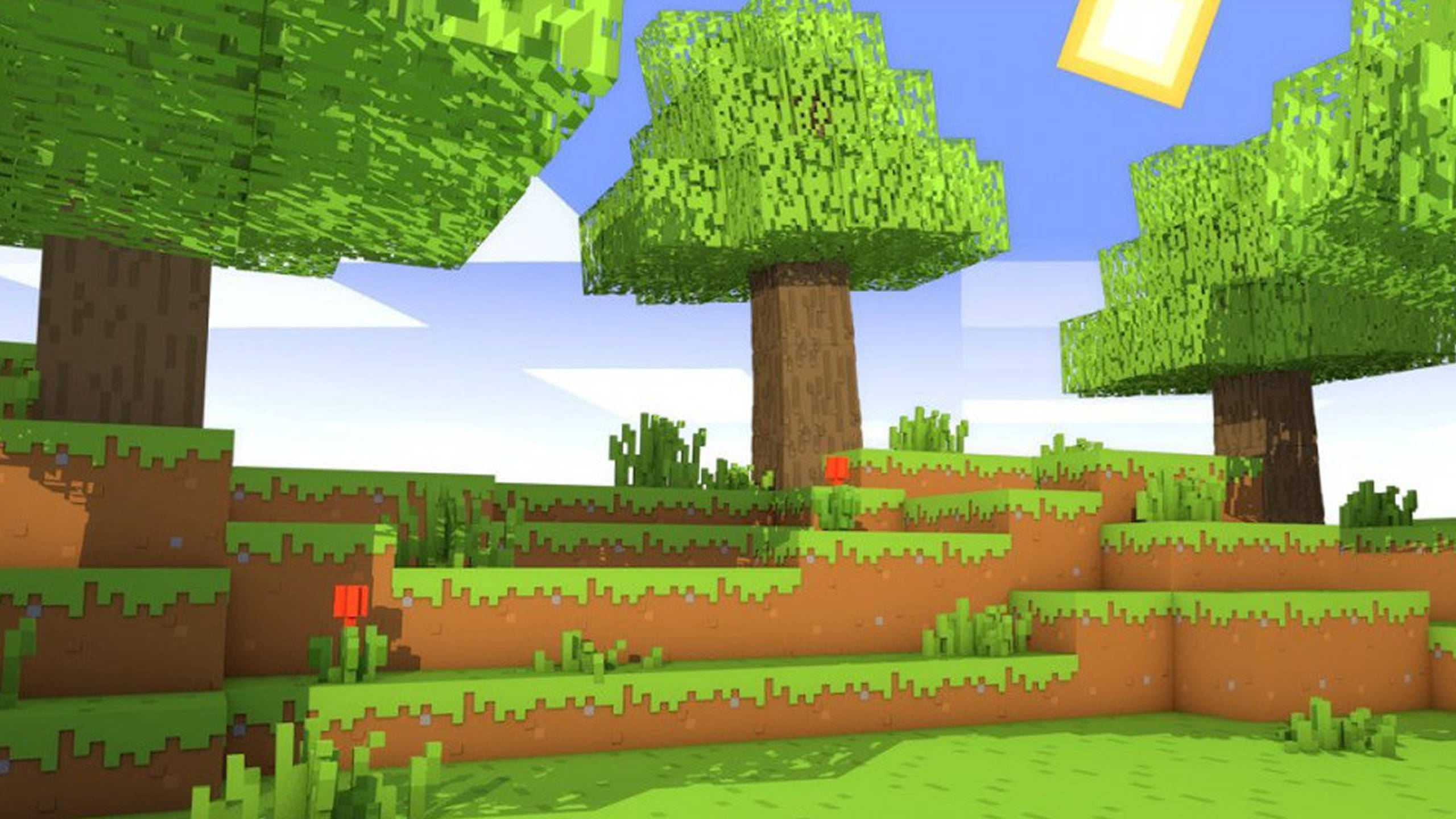 หญ้ากับต้นไม้ 2560x1440 Minecraft วอลเปเปอร์