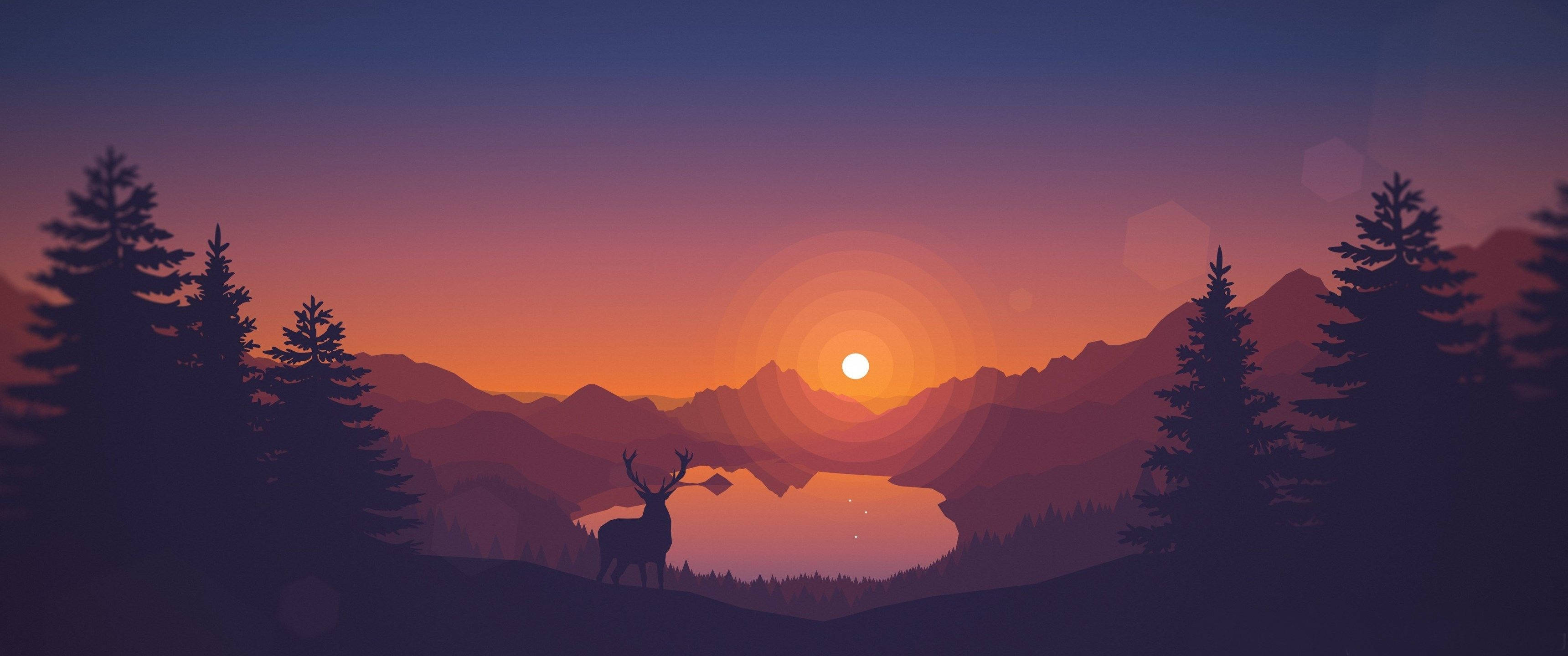 3440x1440 หุบเขาพระอาทิตย์ตกสไตล์มินิมอล วอลเปเปอร์