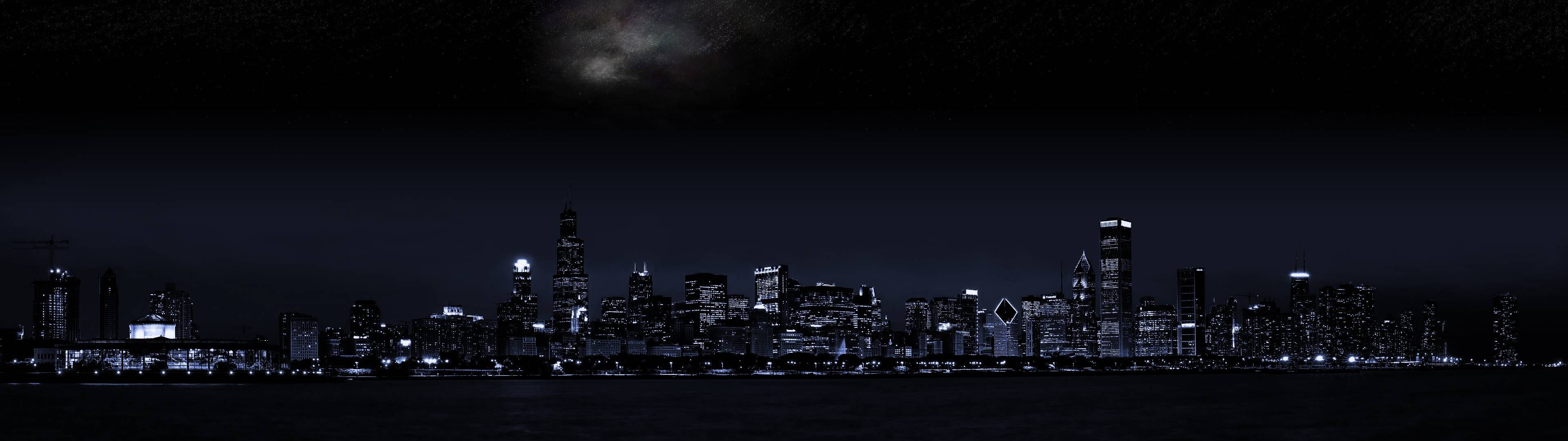 3840x1080 HD ภาพกลางคืนเมืองสำหรับจอคู่ วอลเปเปอร์