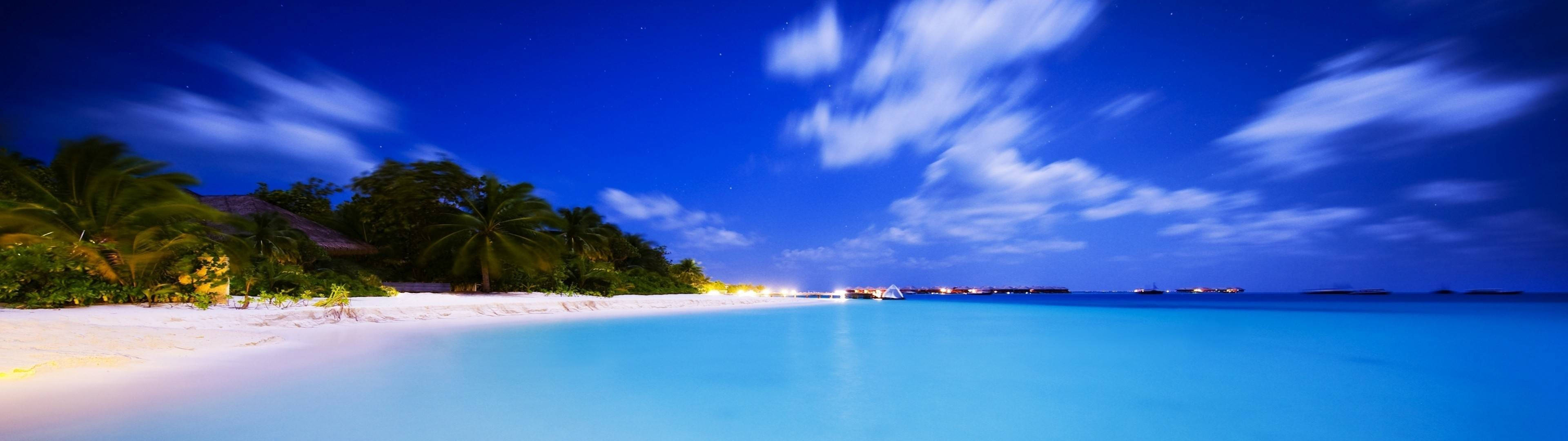 3840x1080 HD จอคู่ ชายหาด วอลเปเปอร์