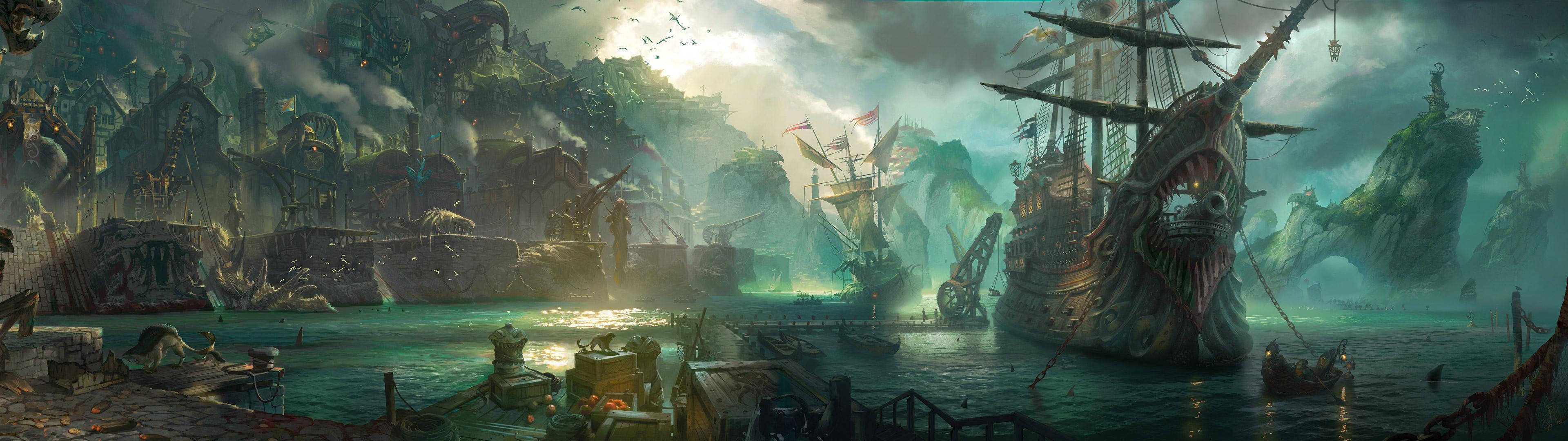 3840x1080 HD จอคู่ เรือโจรสลัด วอลเปเปอร์