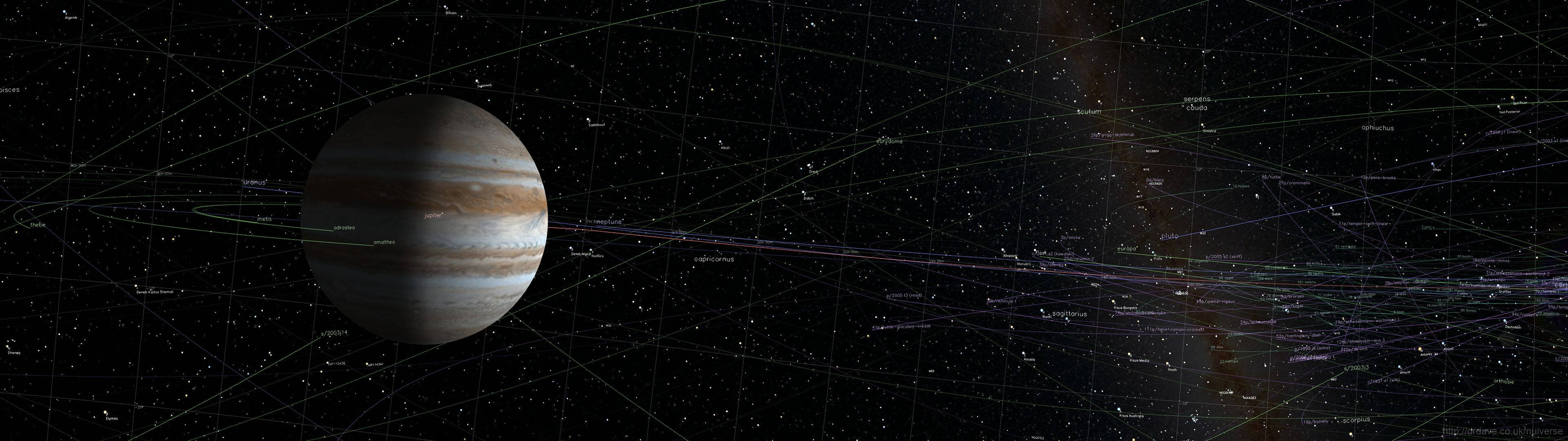 3840x1080 HD จอคู่ ดาวพฤหัสบดี วอลเปเปอร์