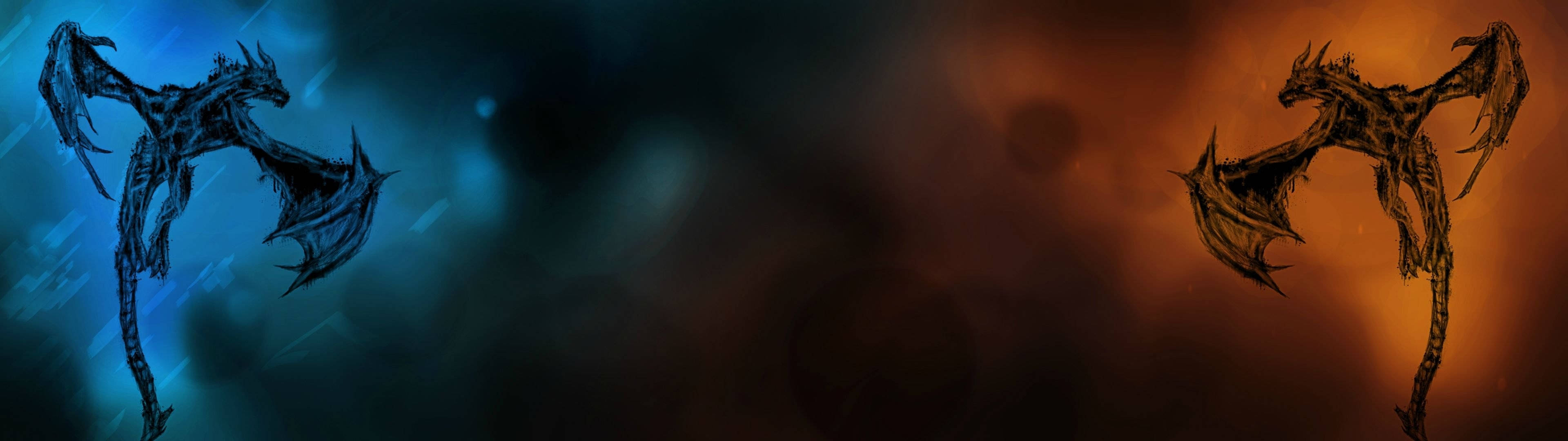 3840x1080 HD มังกรคู่สำหรับจอคู่ วอลเปเปอร์