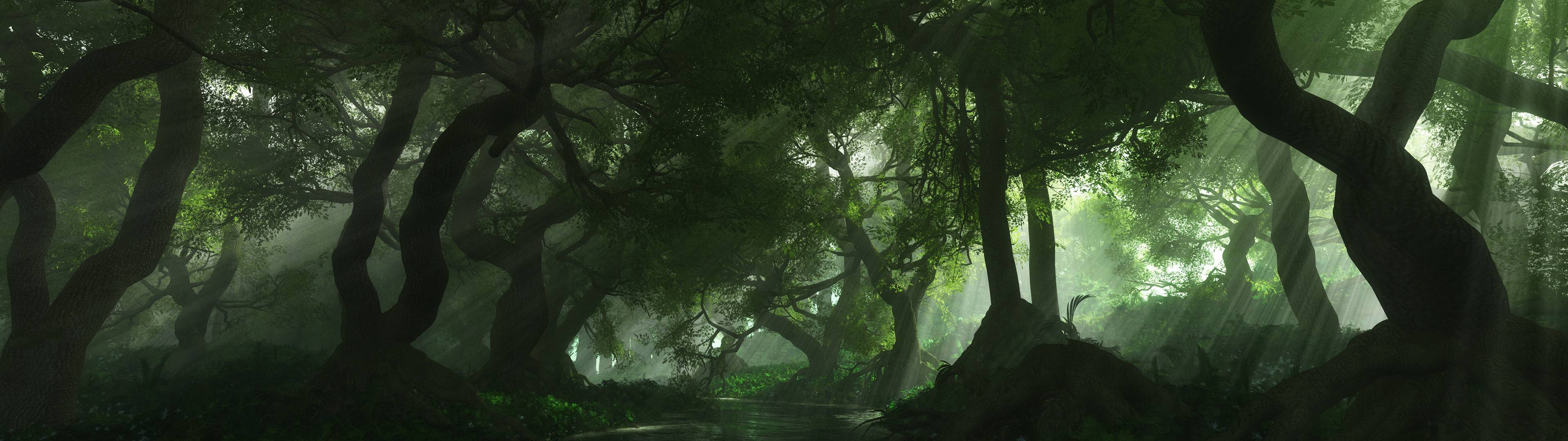 3840x1080 HD ป่าคู่สำหรับจอคู่ — ป่า วอลเปเปอร์
