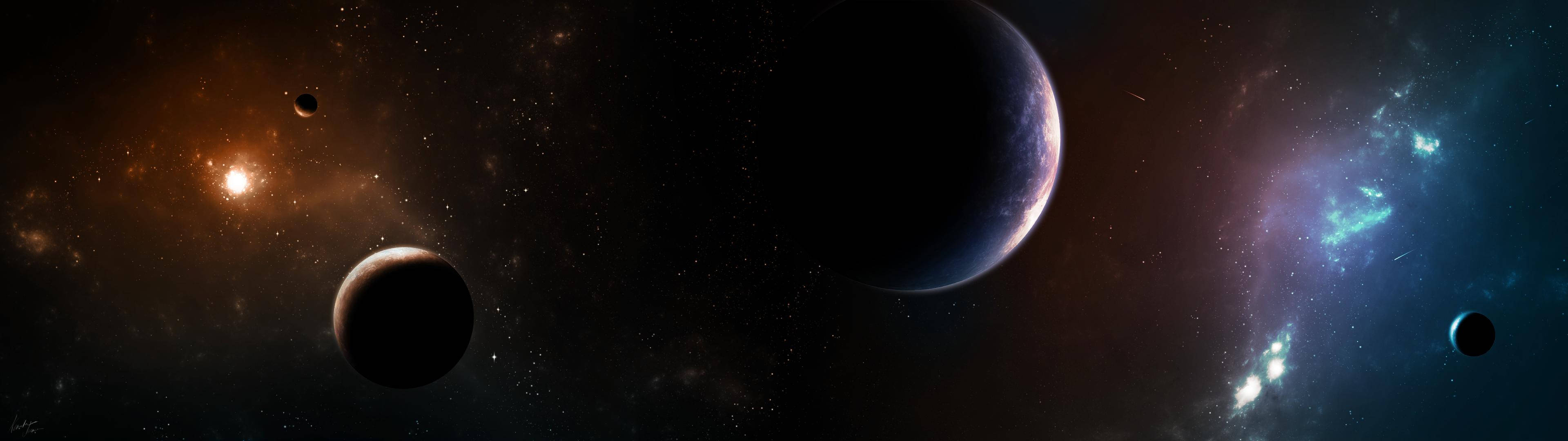 3840x1080 HD วอลเปเปอร์กาแล็กซีคู่จอ วอลเปเปอร์