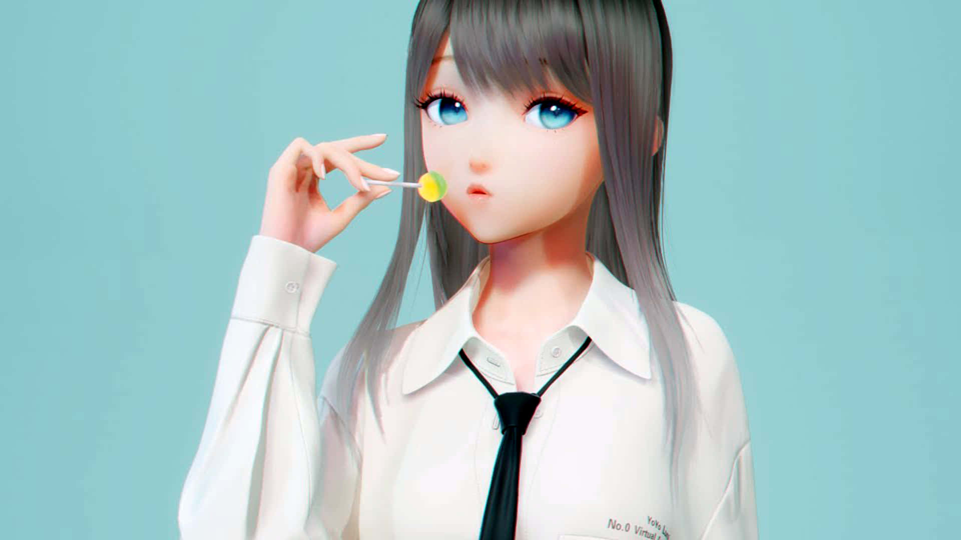 เด็กสาวอนิเมะ 3D ในชุดนักเรียน วอลเปเปอร์