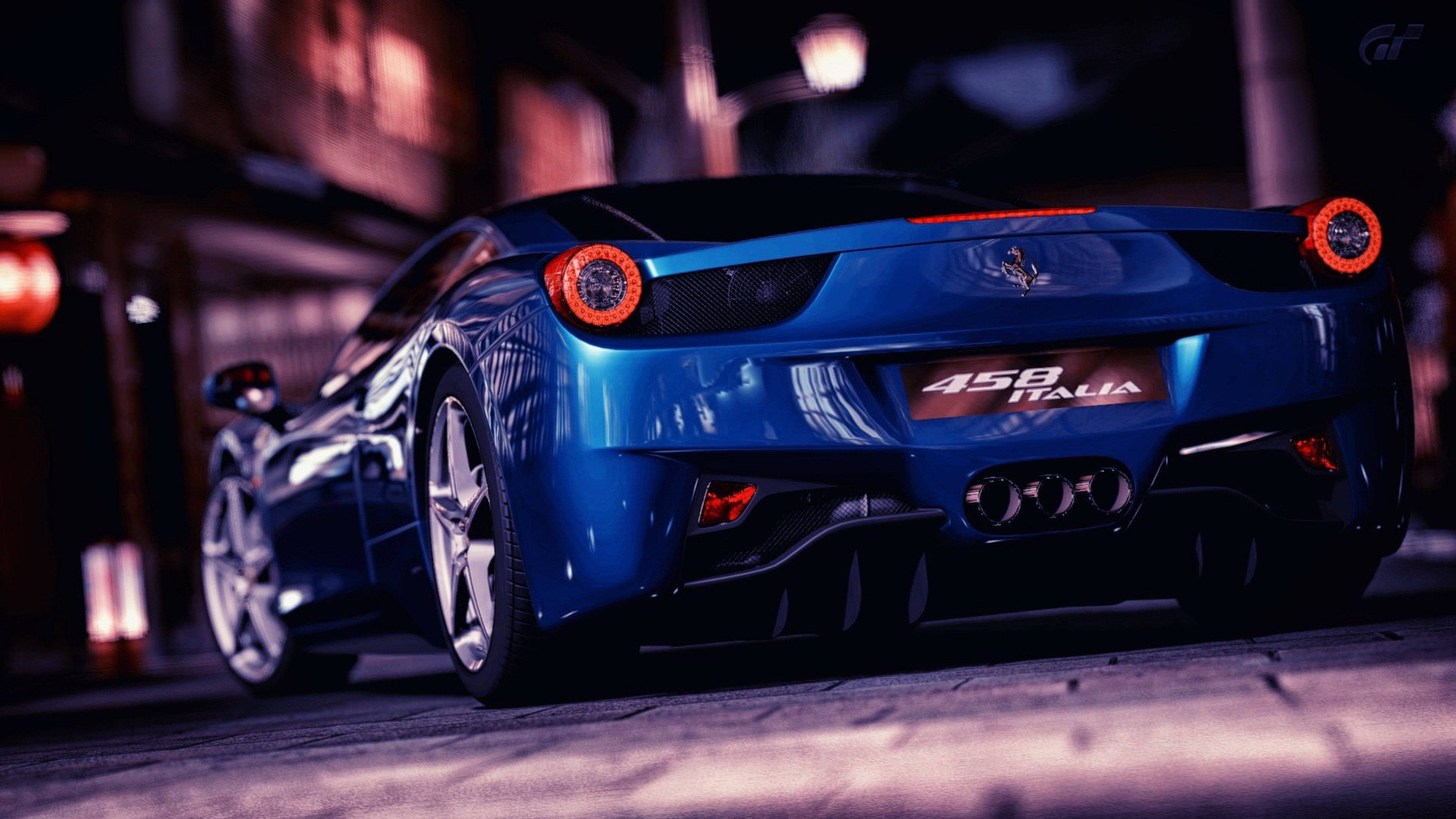 รถยนต์ 4K สีน้ำเงิน 458 Italia Ferrari วอลเปเปอร์