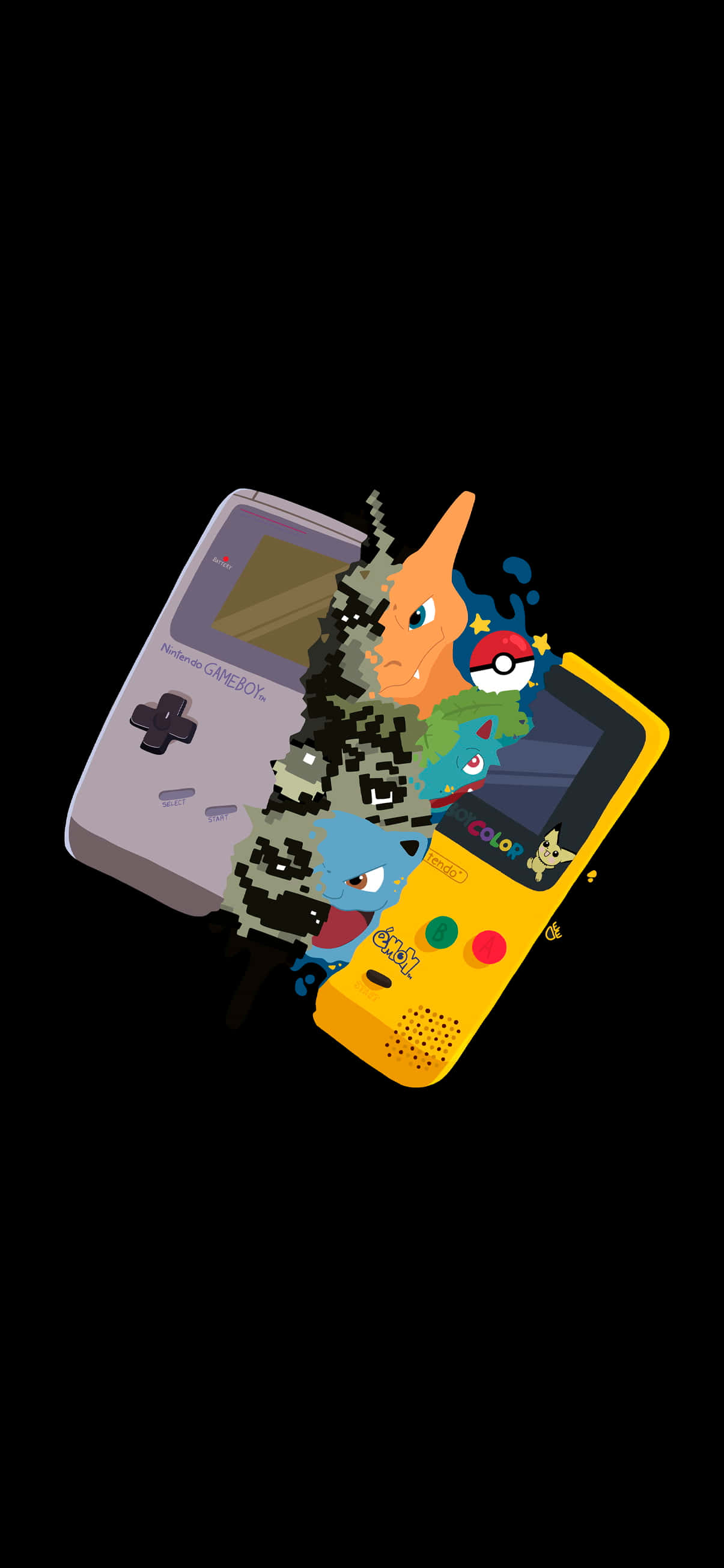 พื้นหลัง AMOLED 4K โปเกมอนทะลุออกจาก Gameboy วอลเปเปอร์