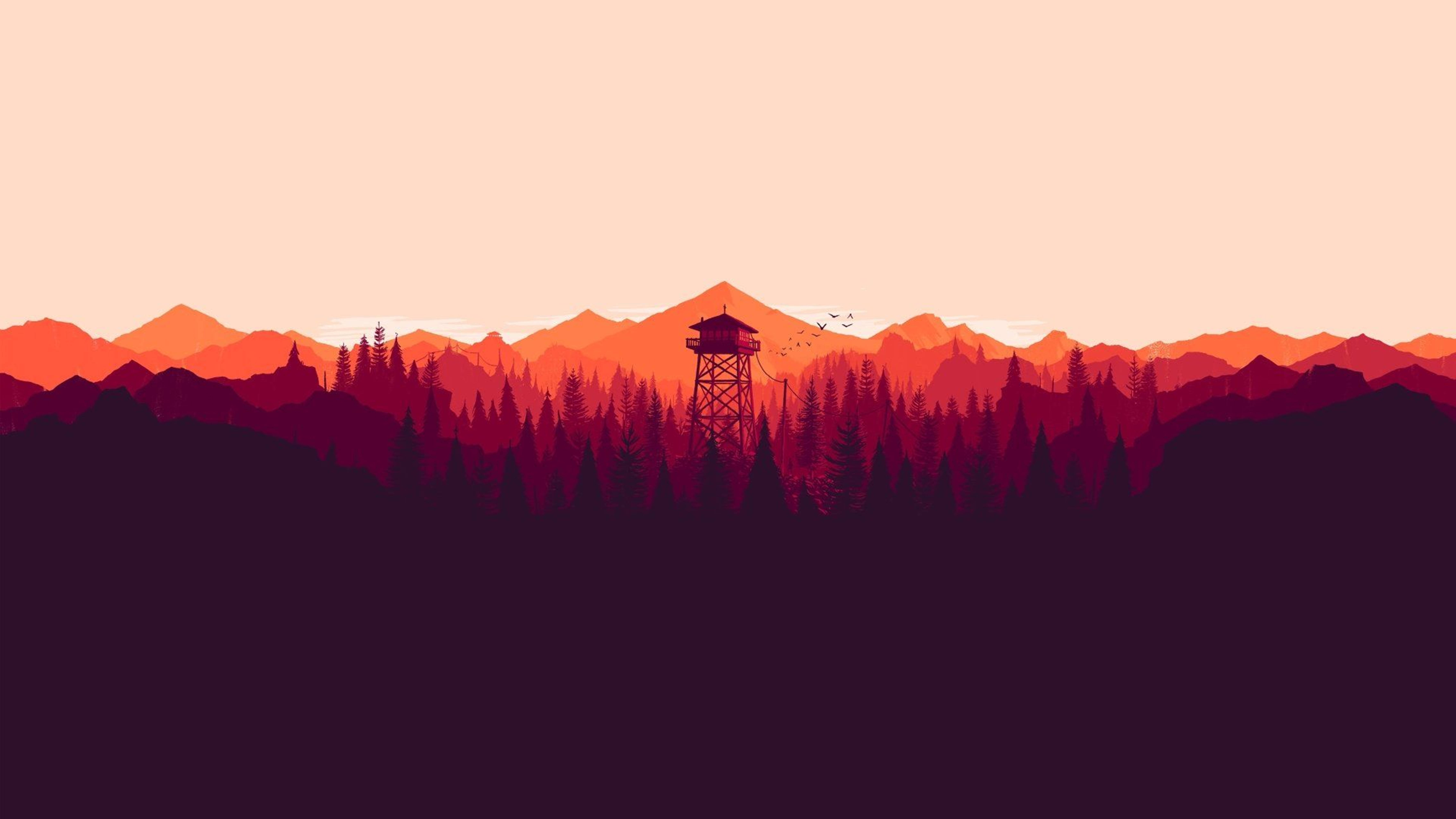 4K Firewatch Tower เกรเดียนท์สีม่วง วอลเปเปอร์
