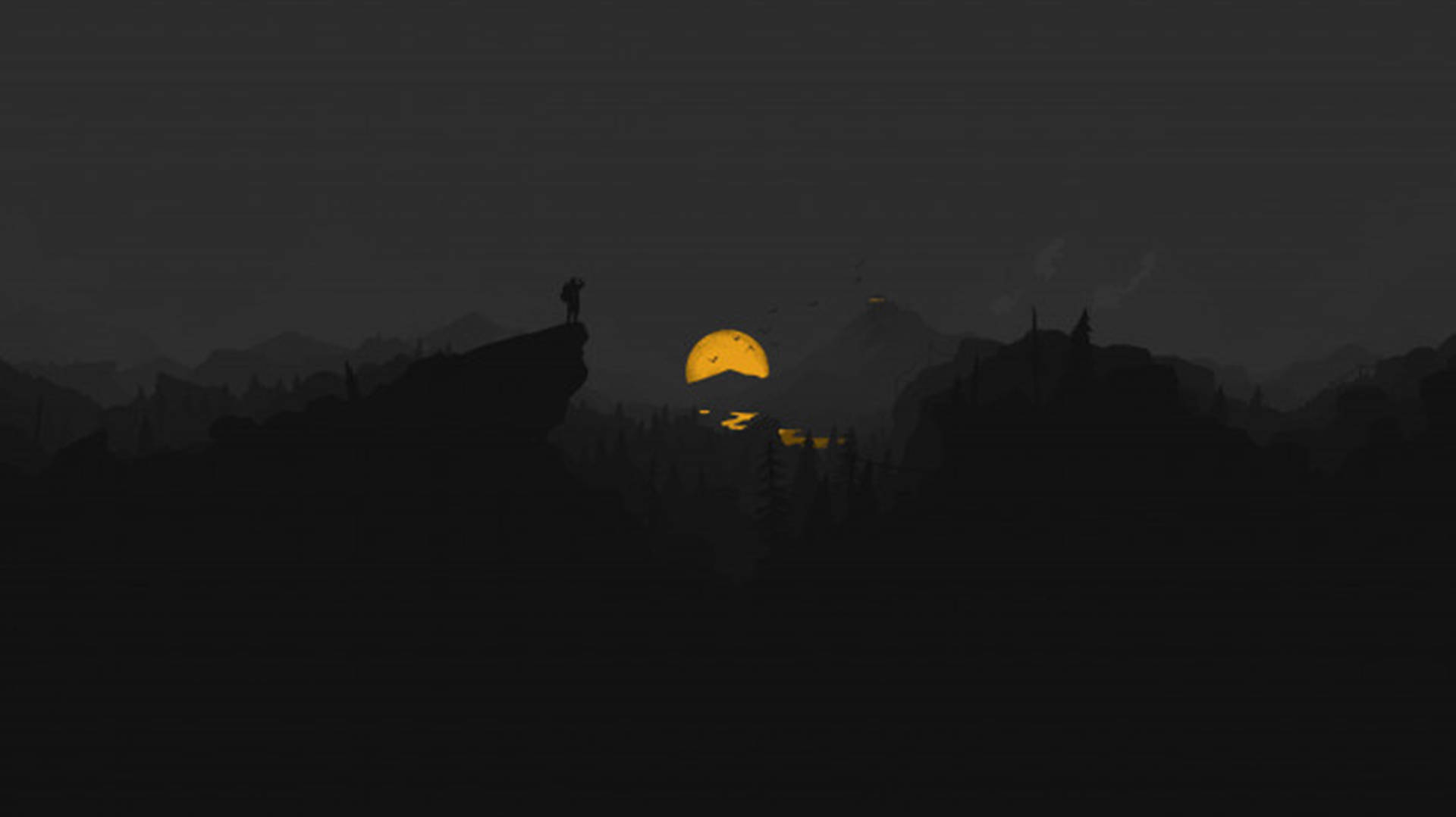 4K Firewatch พระจันทร์สีเหลืองเหนือแม่น้ำ — ท้องฟ้ายามค่ำคืน GIF วอลเปเปอร์