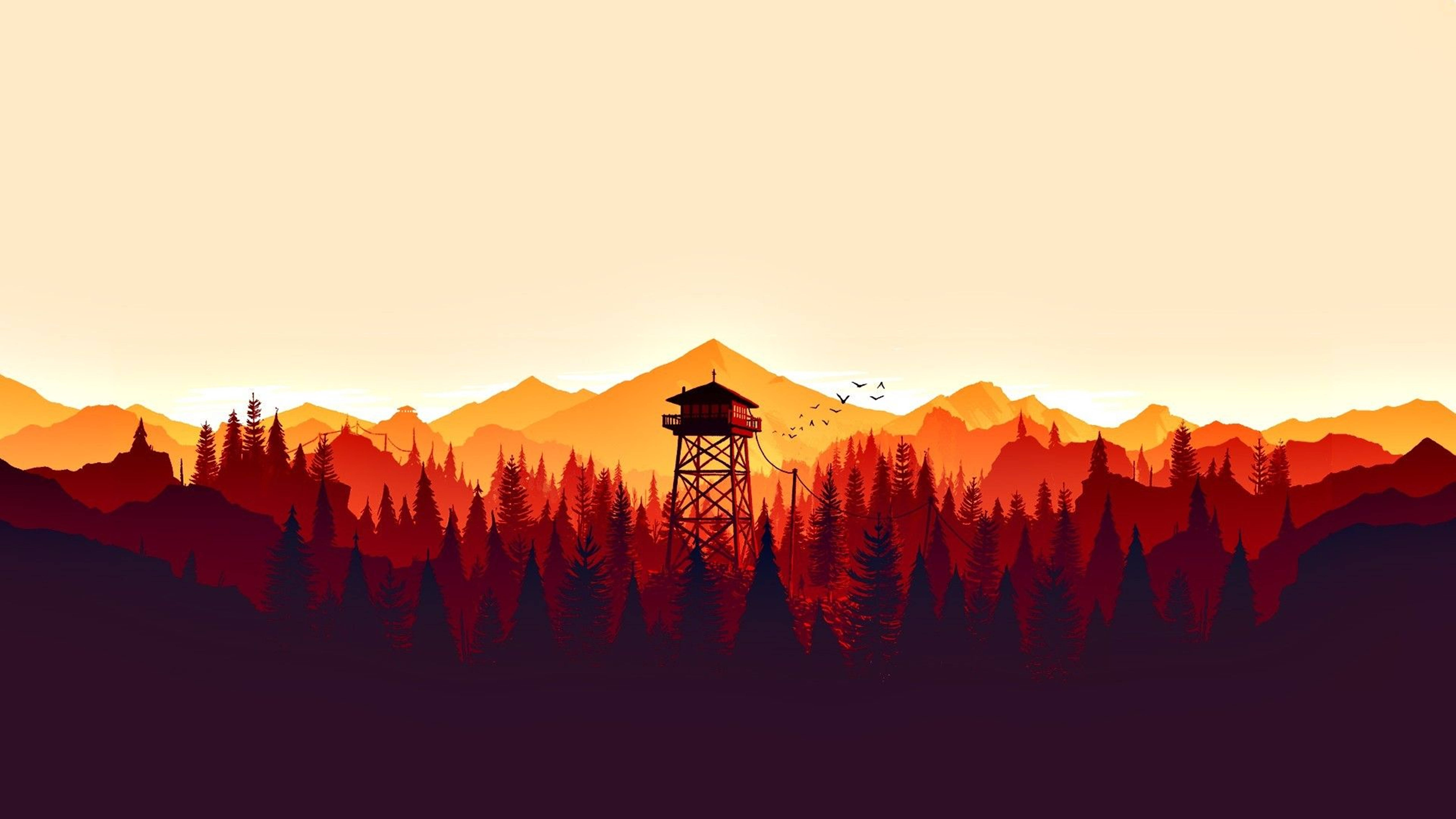 4K Firewatch ภูเขาสีส้มสดใส วอลเปเปอร์
