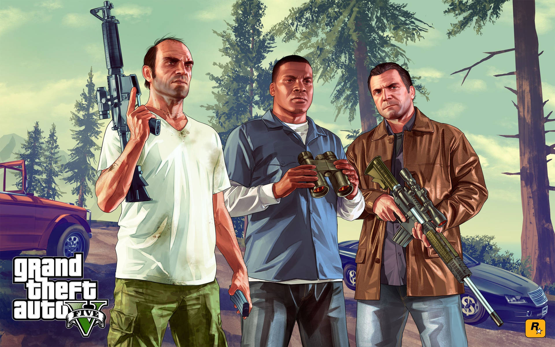 4K GTA 5 เทรเวอร์ แฟรงคลิน ไมเคิล พร้อมปืน — Gta วอลเปเปอร์