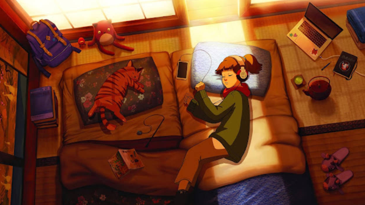 สาวน้อยกับแมว 4K Lo Fi วอลเปเปอร์