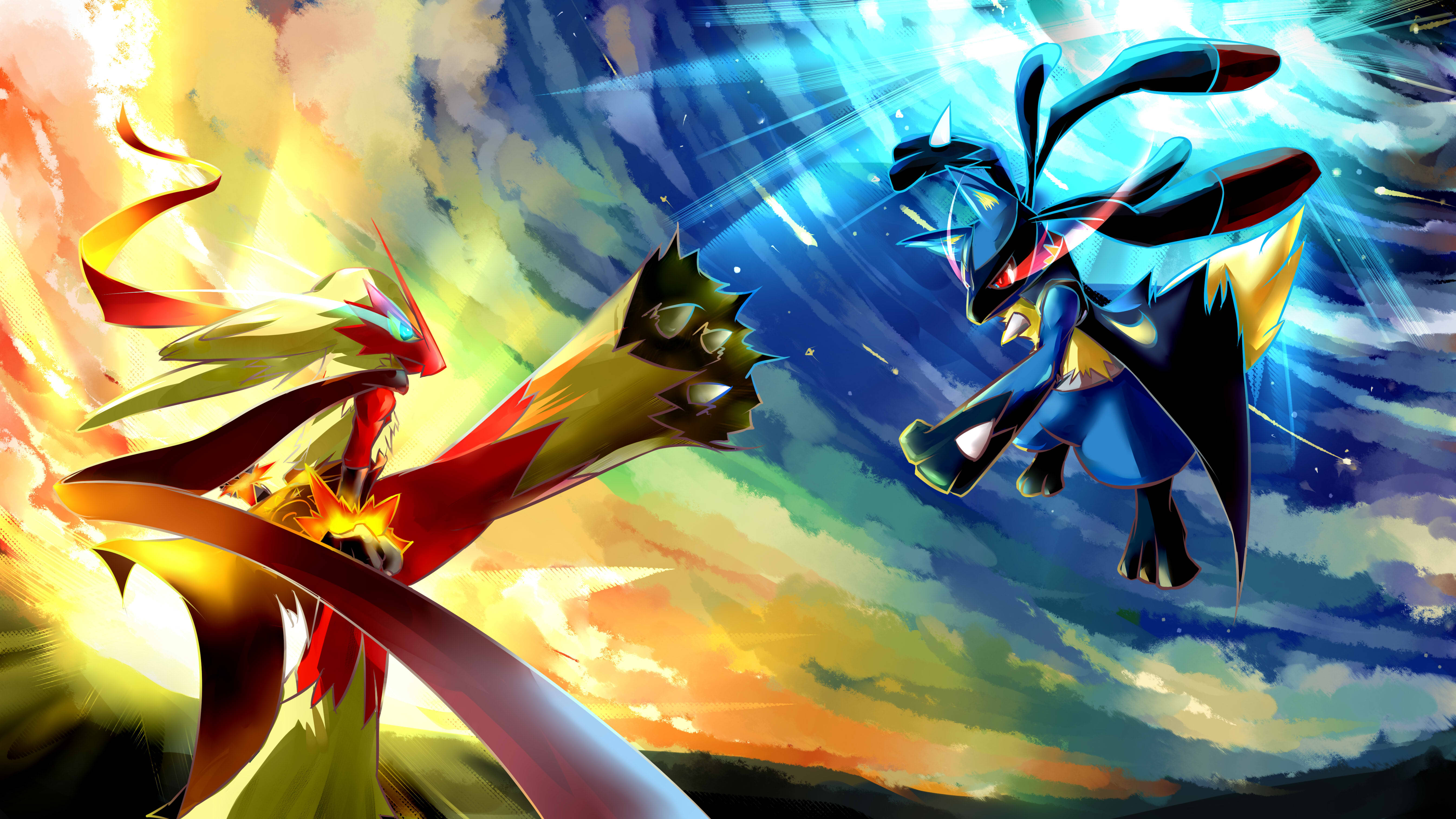 4K อะนิเมะ Lucario Blaziken วอลเปเปอร์