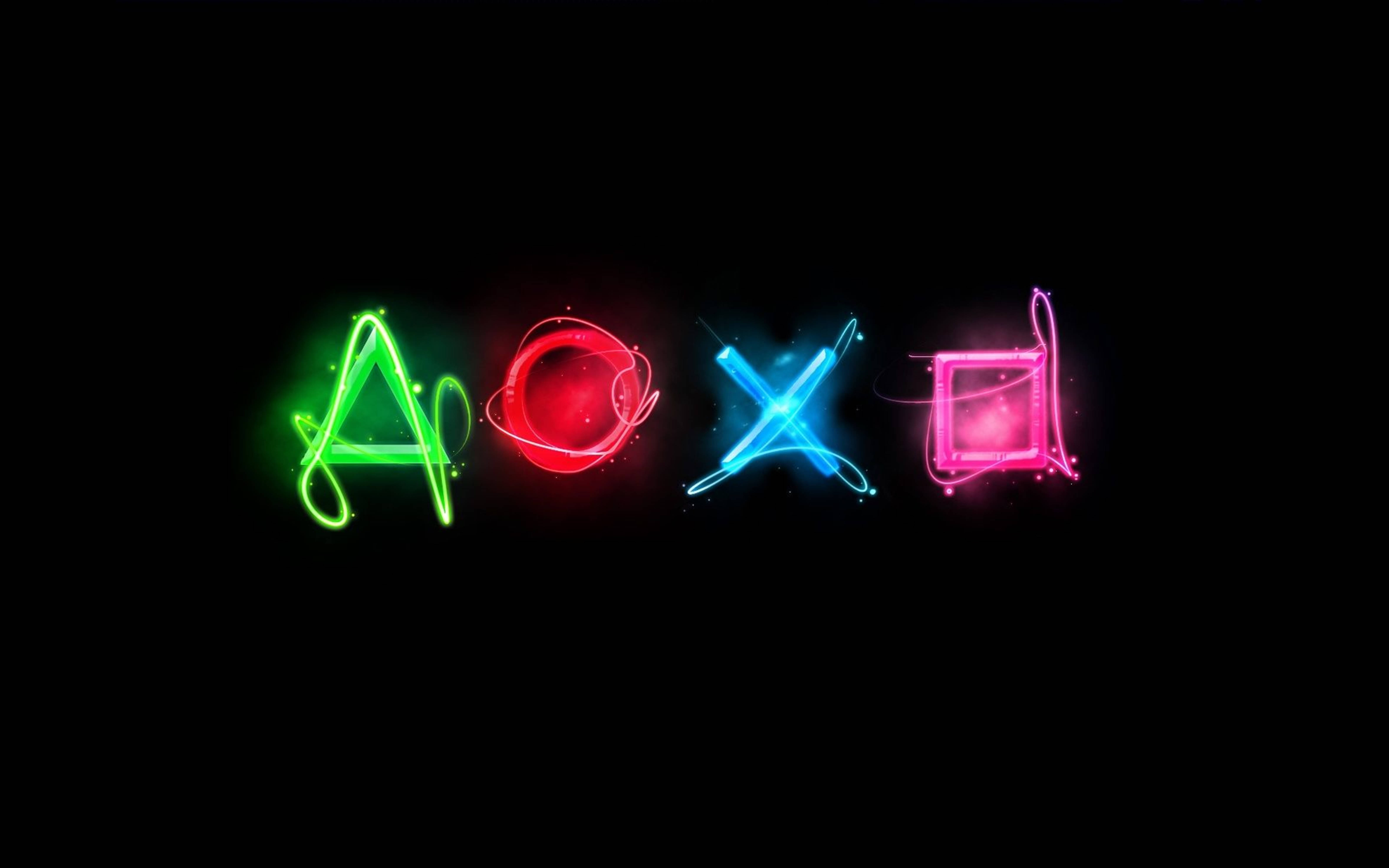 ปุ่มแอคชั่นโลโก้ดีไซน์นีออน 4K PS4 วอลเปเปอร์