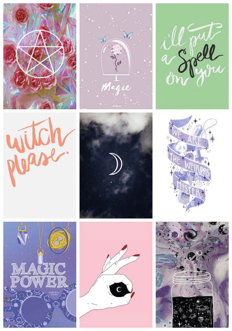 คอลเลกชันสุดน่ารักของลวดลายแม่มด 6 แบบสุดสีสัน วอลเปเปอร์