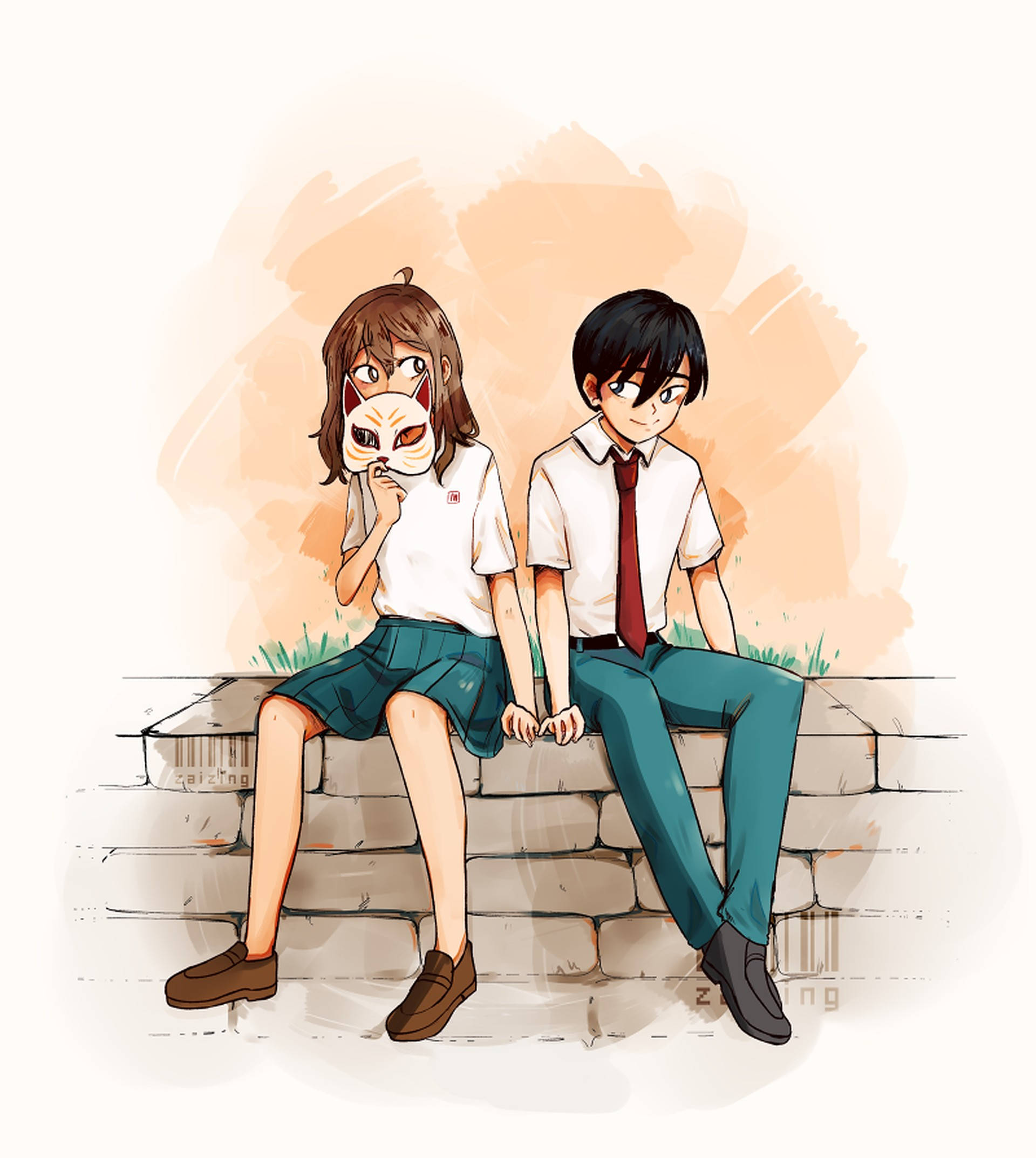 มิโยกับฮิโนเดะจากภาพยนตร์ A Whisker Away วอลเปเปอร์