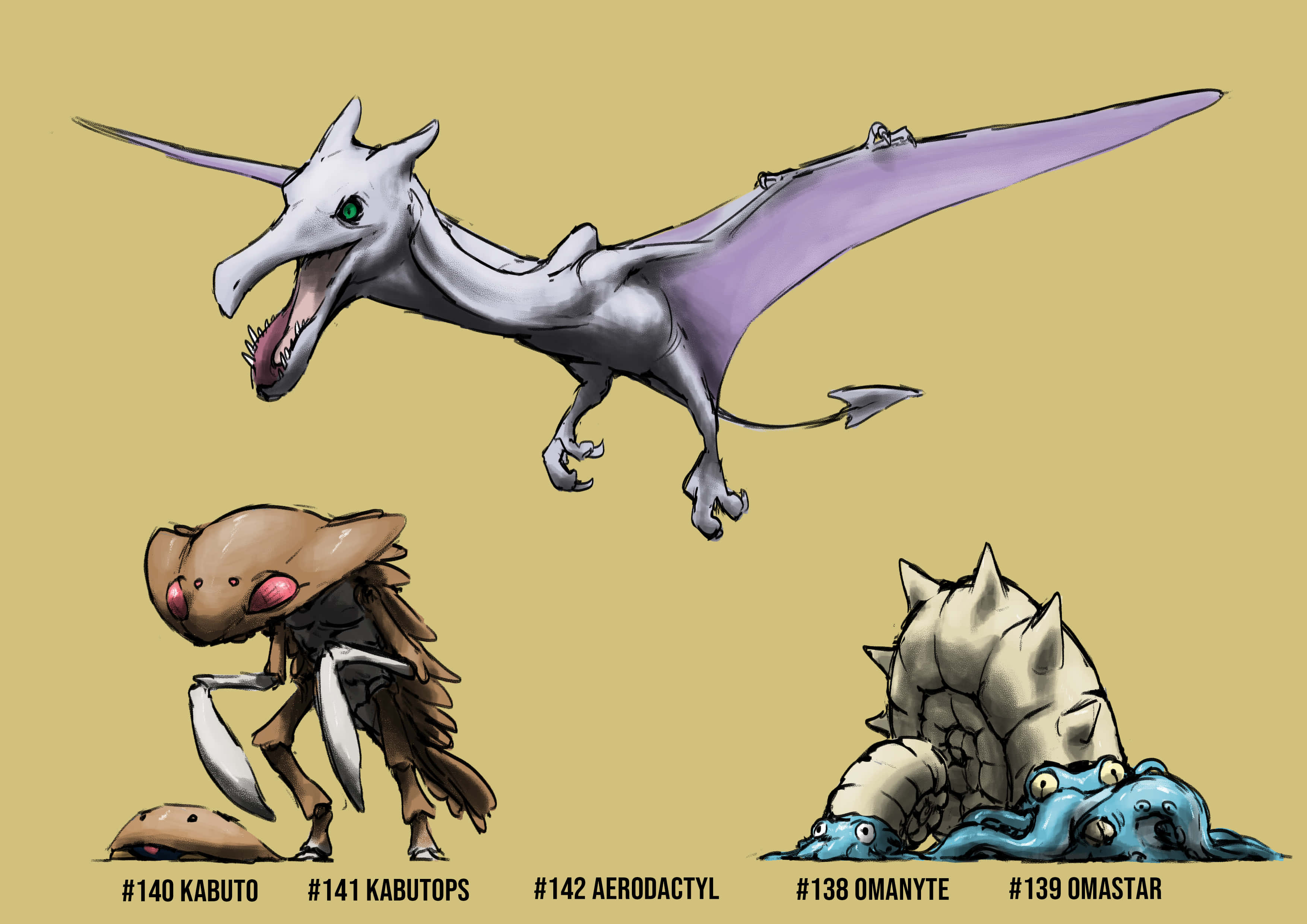 Aerodactyl, Kabutops และ Omastar วอลเปเปอร์