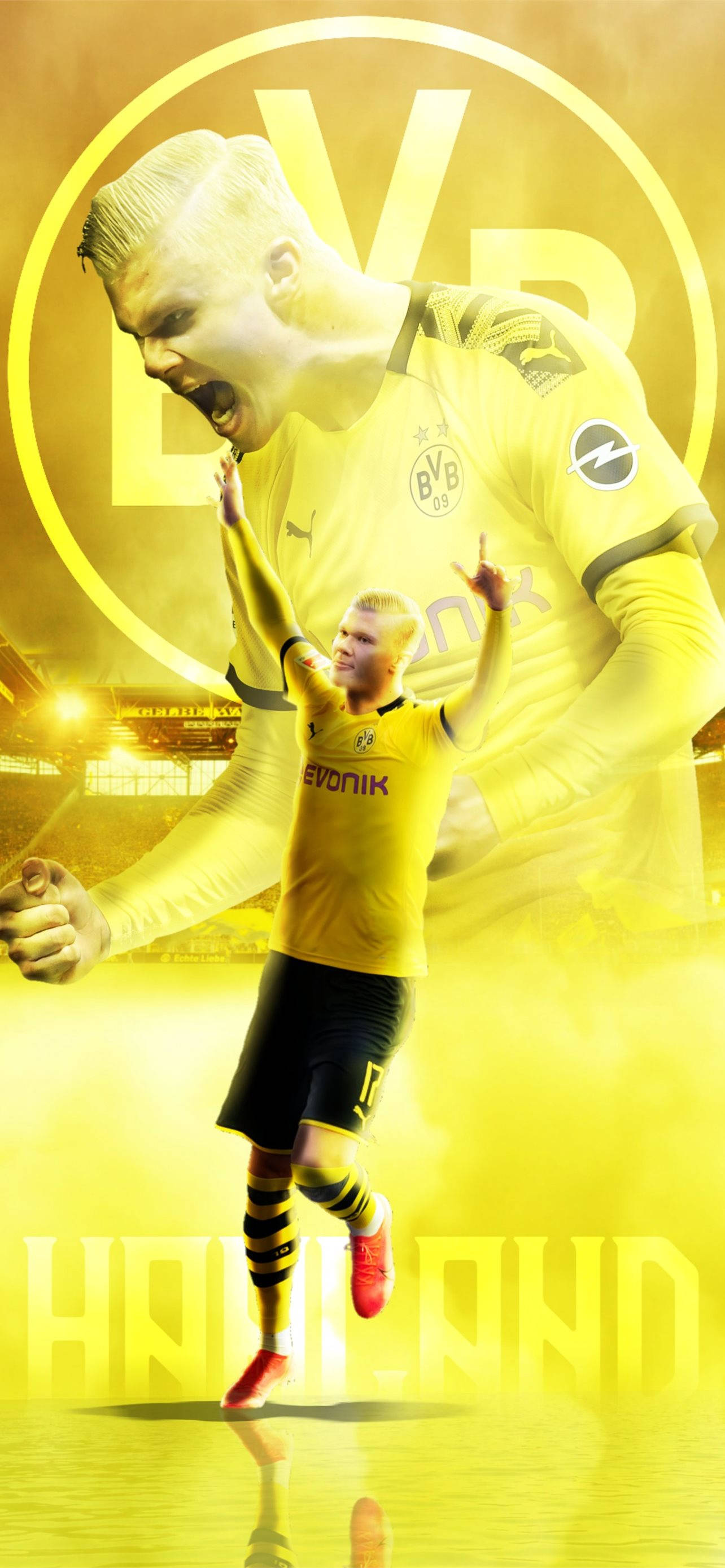 เอร์ลิง ฮาaland ในชุดสีเหลือง วอลเปเปอร์