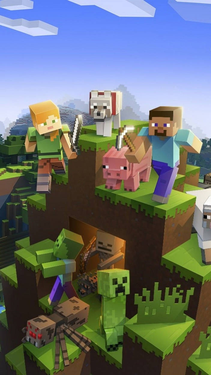 Alex และ Steve กับสัตว์ใน Minecraft สำหรับ iPhone วอลเปเปอร์