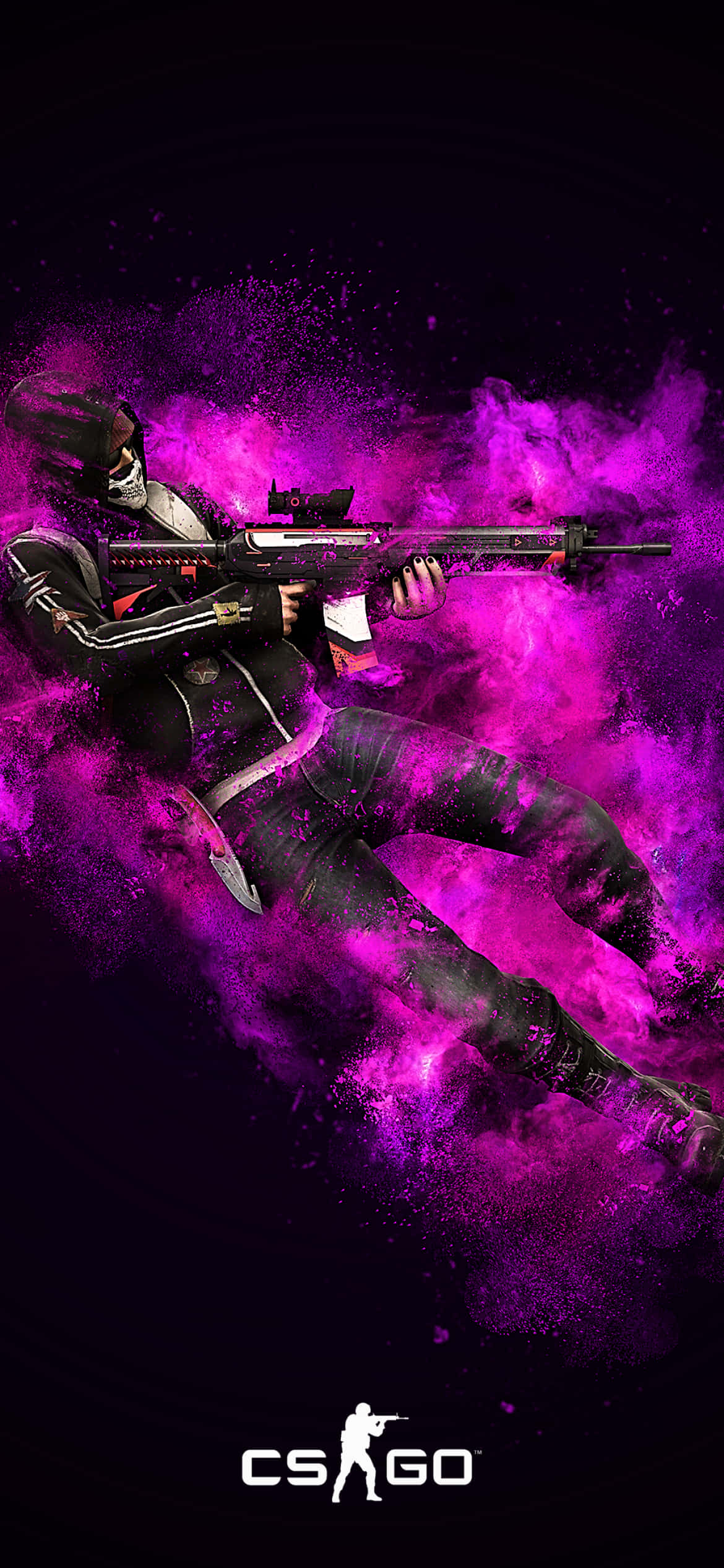 พื้นหลัง Android Counter-strike Global Offensive ผู้ก่อการร้ายพร้อมออร่าสีม่วง วอลเปเปอร์