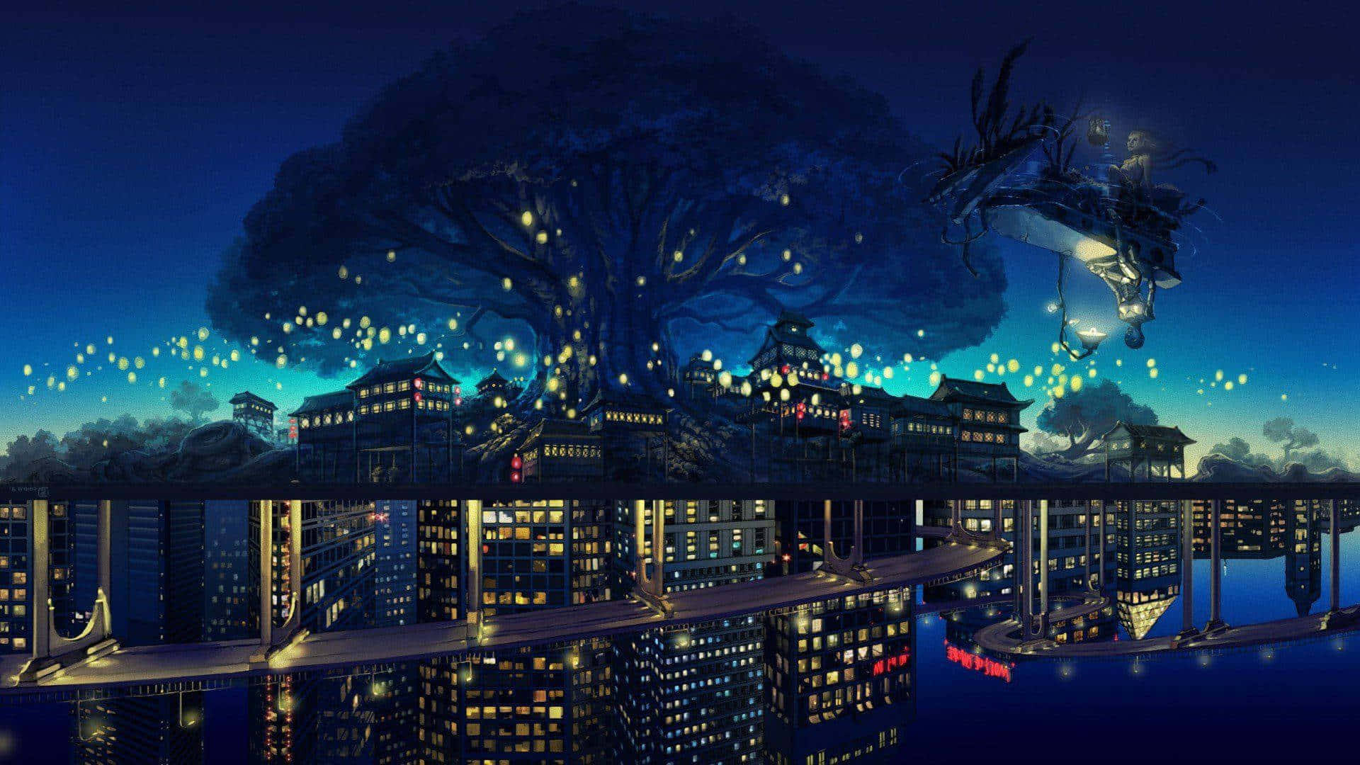 สำรวจถนนที่คึกคักของ Anime City วอลเปเปอร์