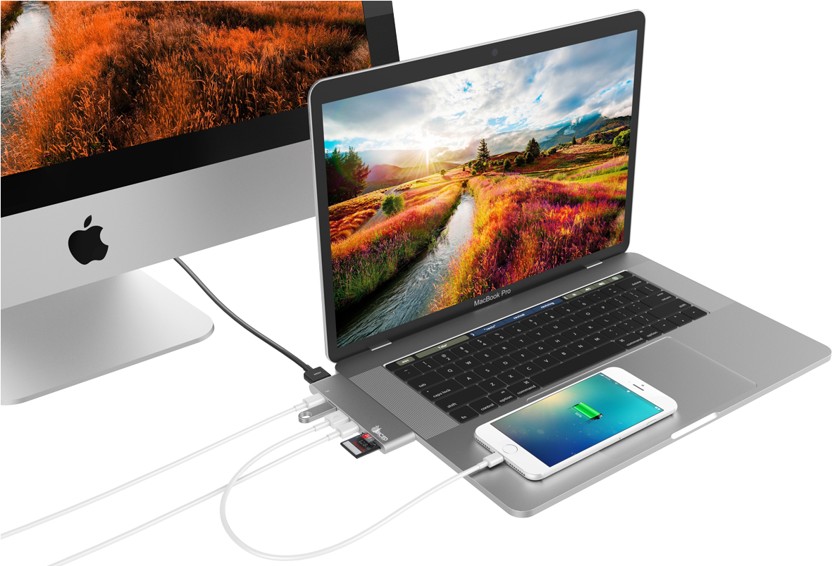 Apple MacBook Pro พร้อม iPhone และ Mac Setup วอลเปเปอร์