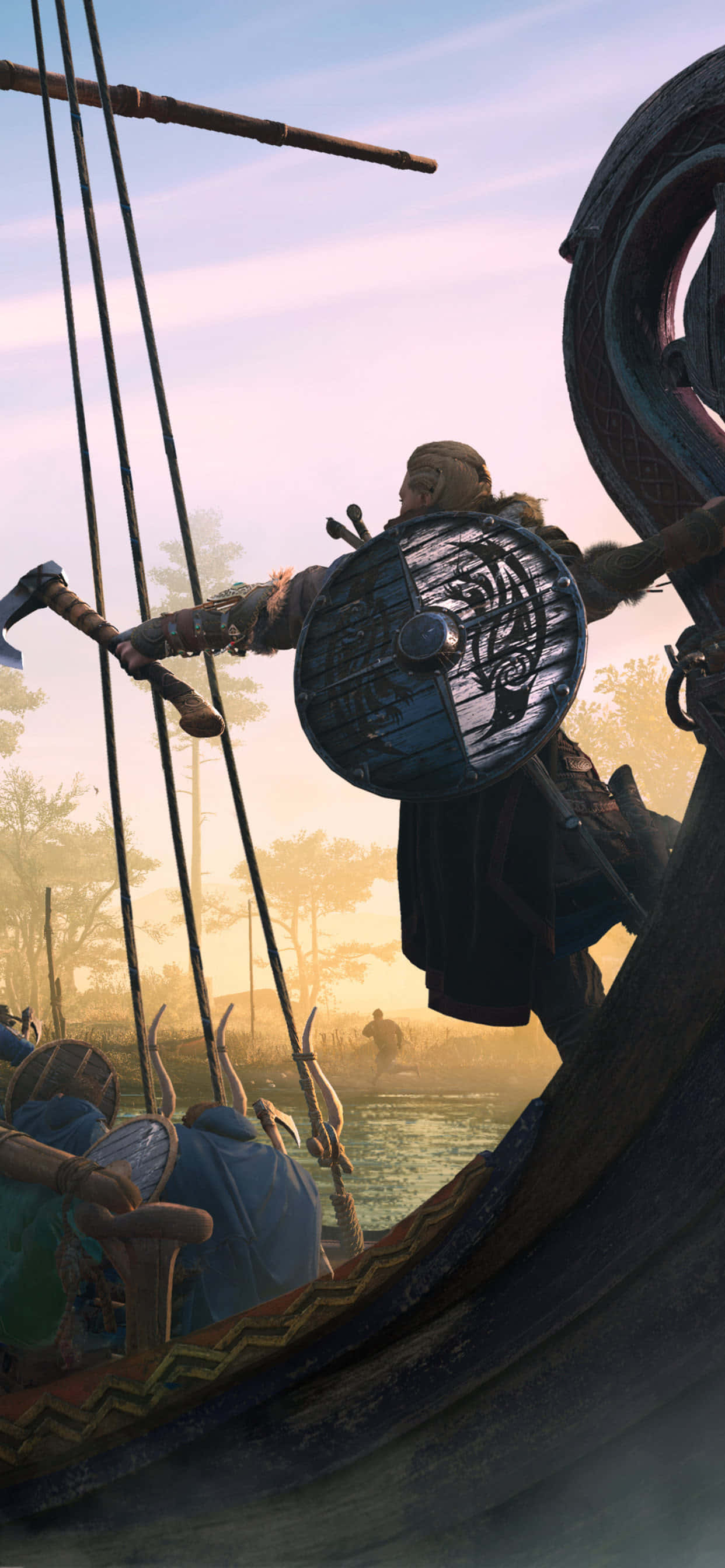 Assassin's Creed Valhalla พื้นหลังสุดอลังการสำหรับ iPhone XS Max วอลเปเปอร์