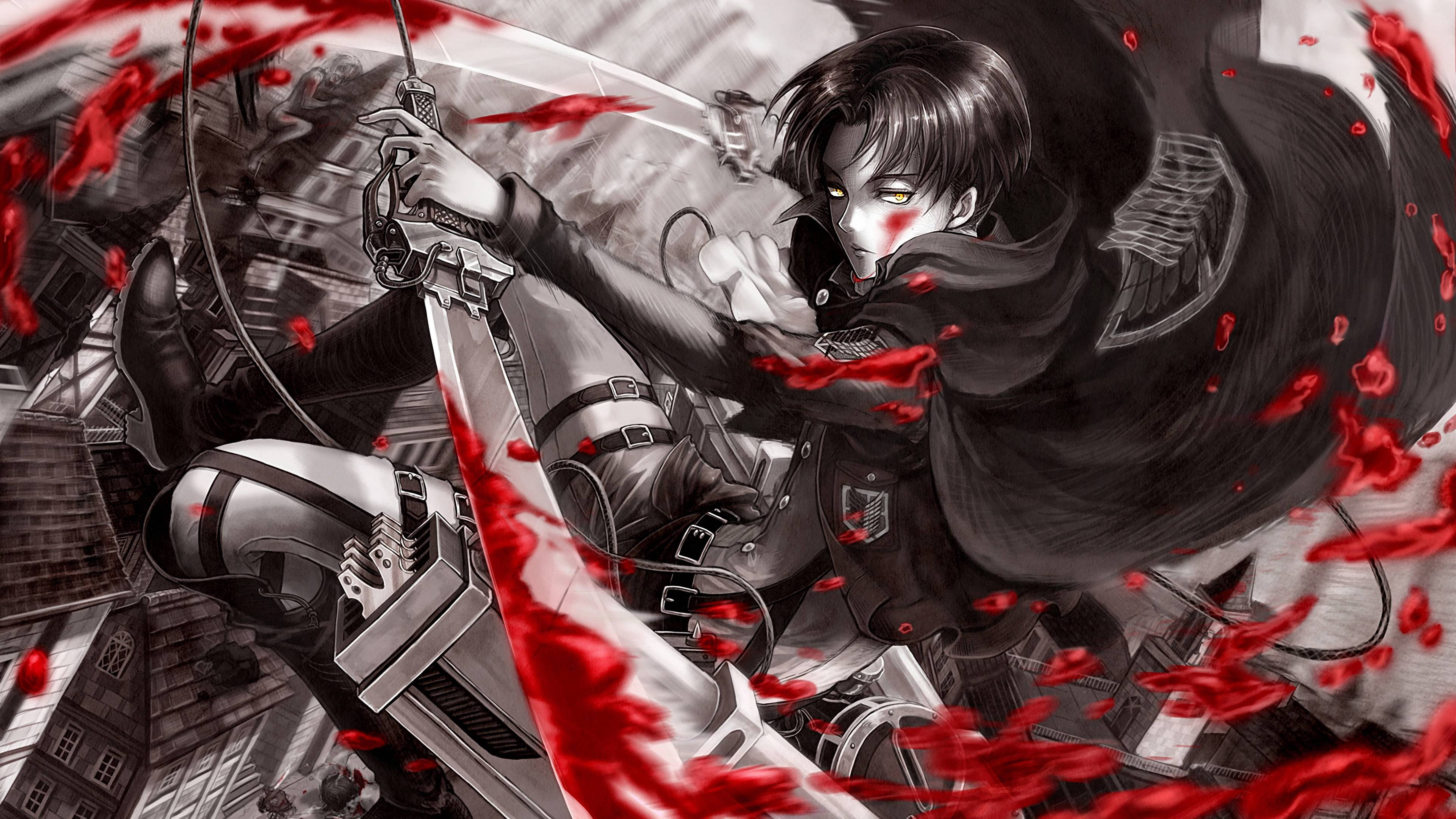 Attack On Titans 4K เอเรน เยเกอร์ ดาบเปื้อนเลือด วอลเปเปอร์