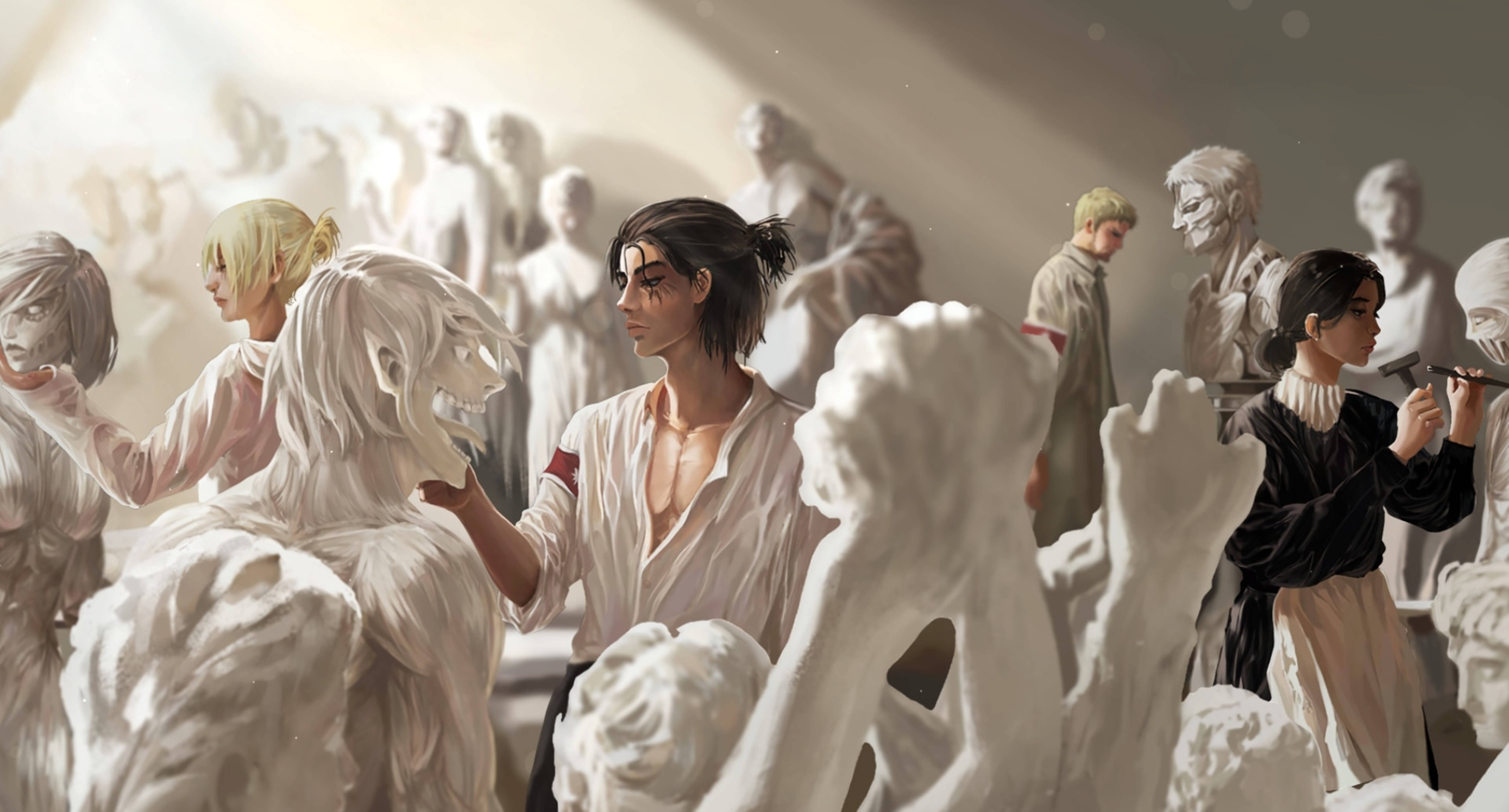 Attack On Titans 4K ประติมากรรมหิน วอลเปเปอร์