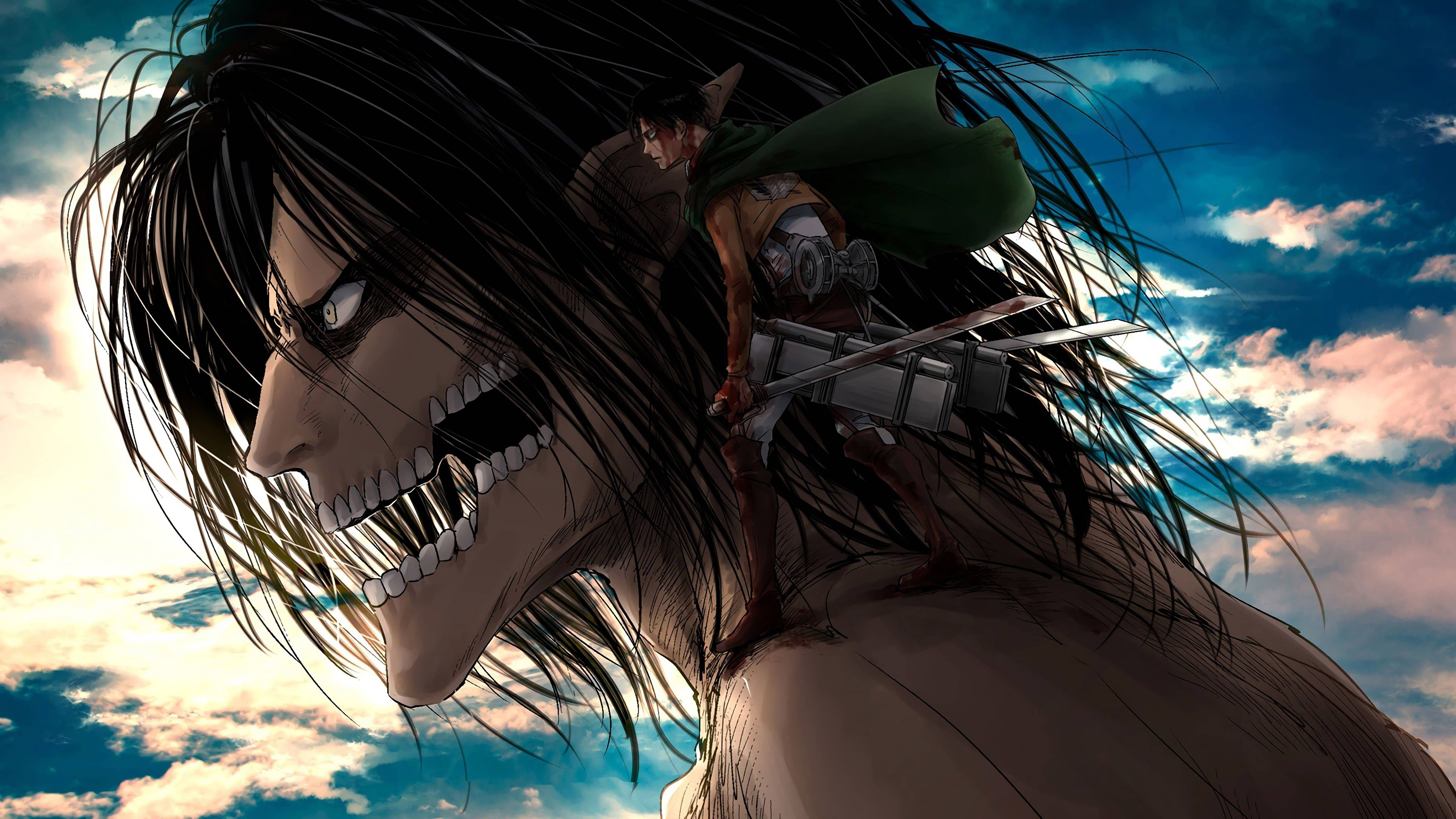 Attack On Titans 4K เอเรน เยเกอร์ บนไททัน — Attack On Titan วอลเปเปอร์