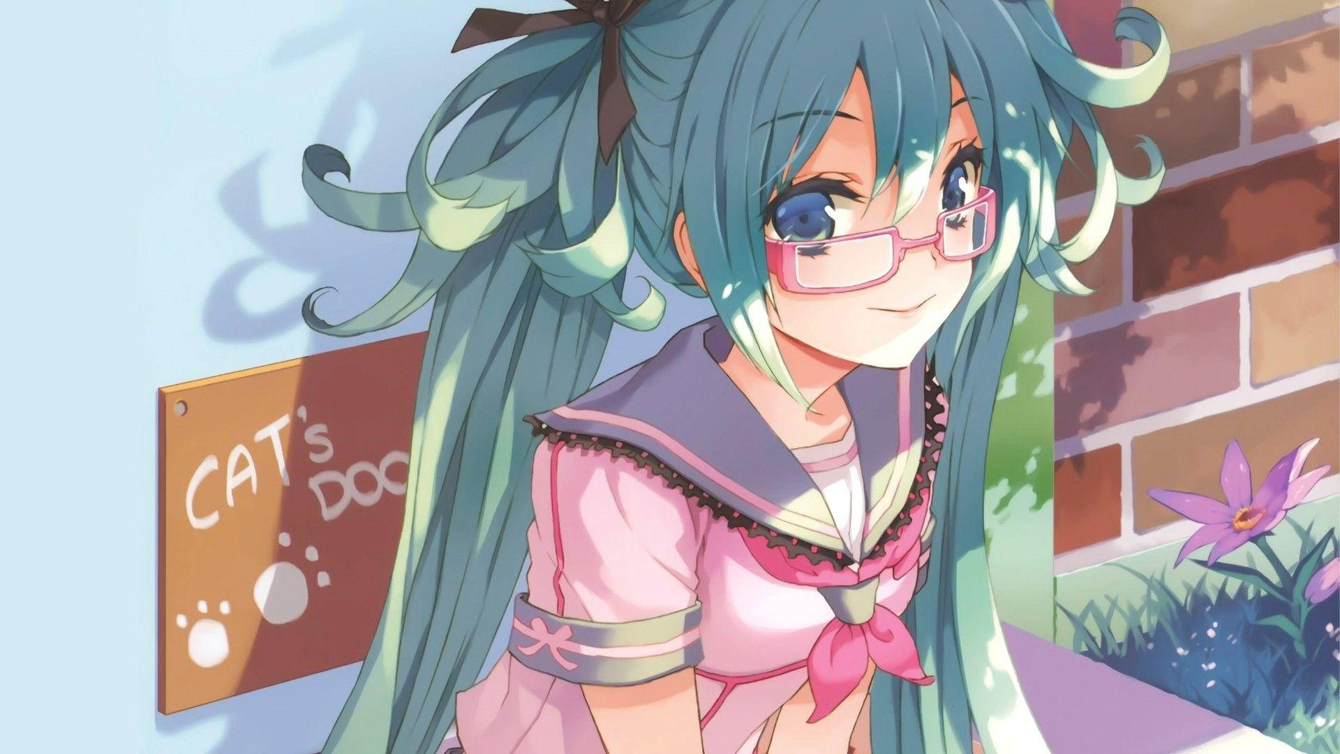 คawaii Anime Hatsune Miku ในชุดนักเรียน วอลเปเปอร์