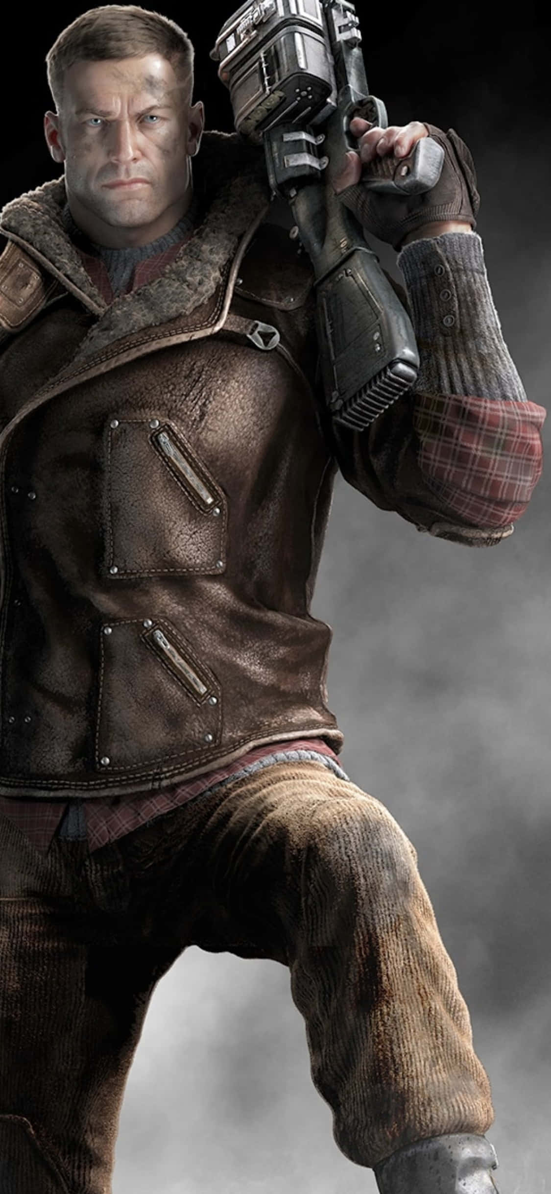 B.J. Blazkowicz พร้อมปืนใน Wolfenstein II บน iPhone Xs วอลเปเปอร์