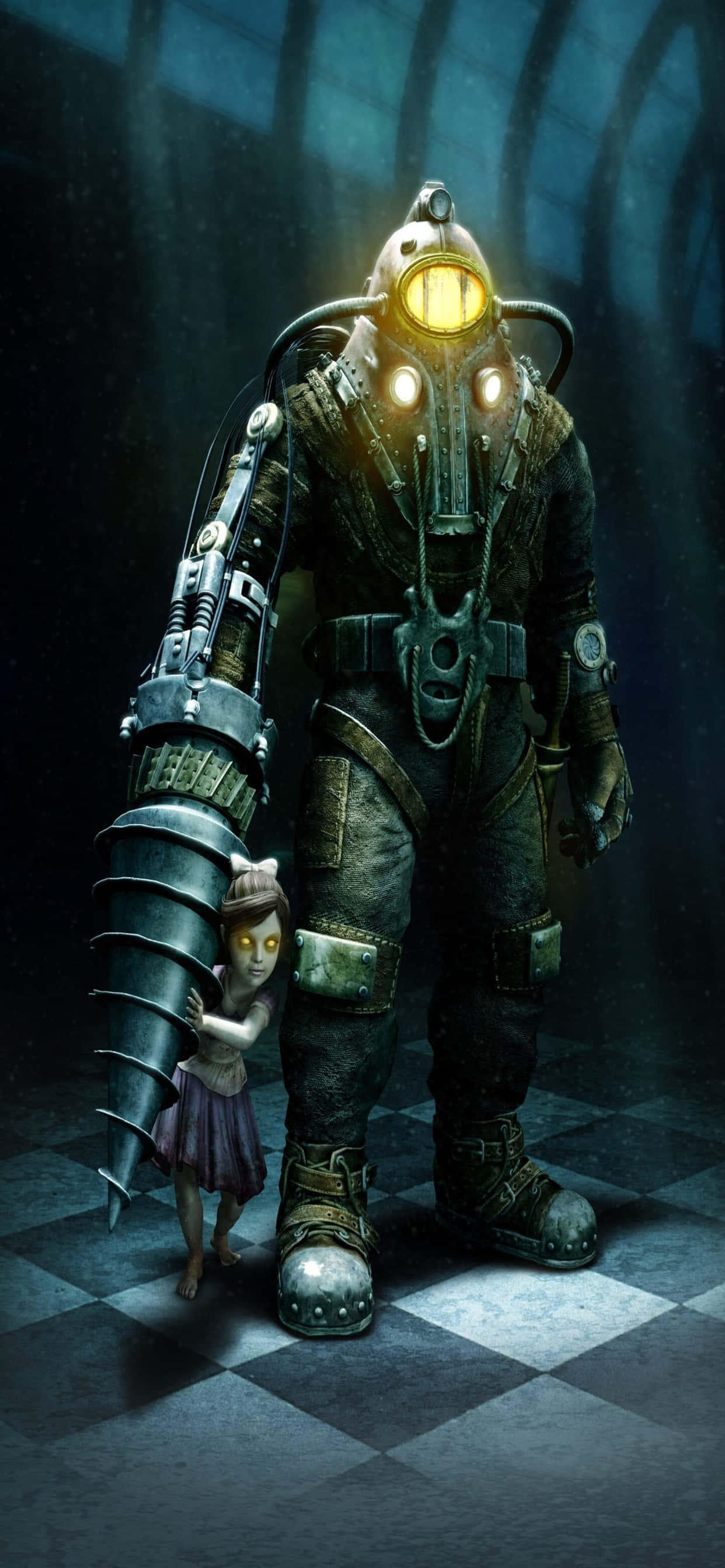 ภาพเคลื่อนไหว Big Daddy สำหรับพื้นหลัง iPhone Xs Max Bioshock Infinite วอลเปเปอร์