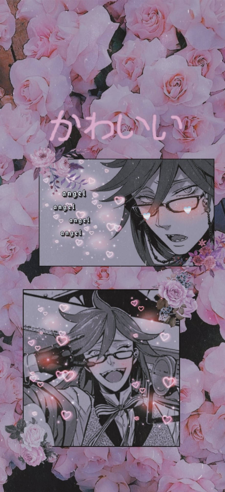 Black Butler สีพาสเทลลายดอกไม้สไตล์เกิร์ลลี่ วอลเปเปอร์