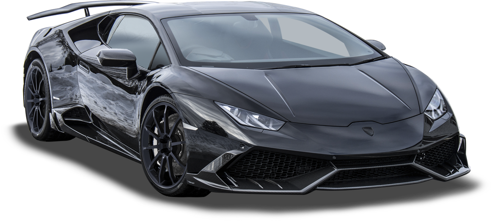มุมมองด้านข้างของรถ Black Lamborghini Huracan Evo วอลเปเปอร์