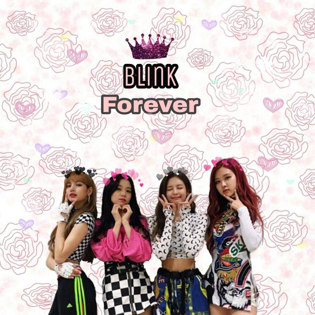 สมาชิก Blackpink พร้อมข้อความ Blink Forever และมงกุฎสีม่วงวอลเปเปอร์ — Blackpink วอลเปเปอร์