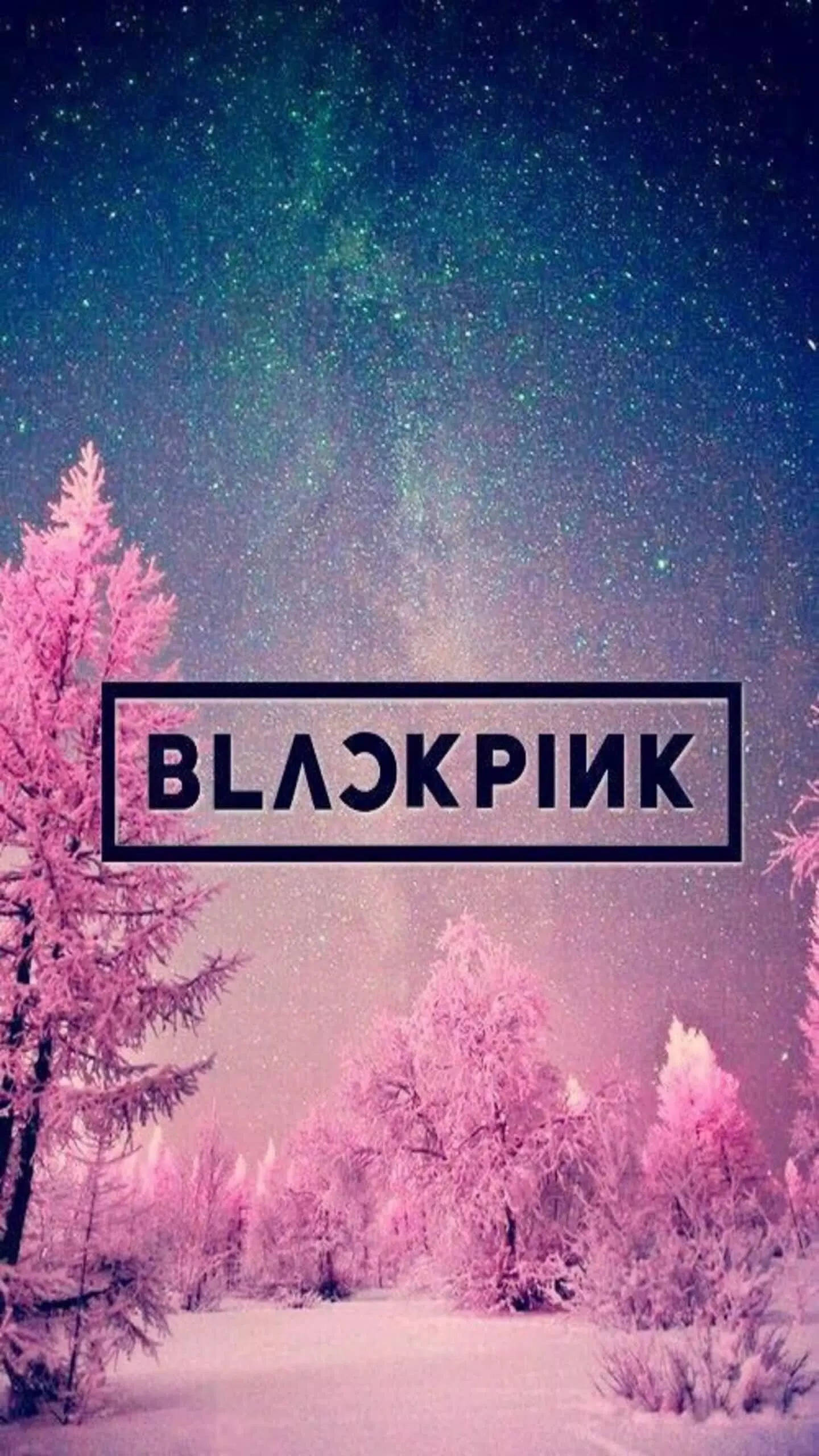 โลโก้ Blackpink บนป่าหิมะสีชมพู วอลเปเปอร์