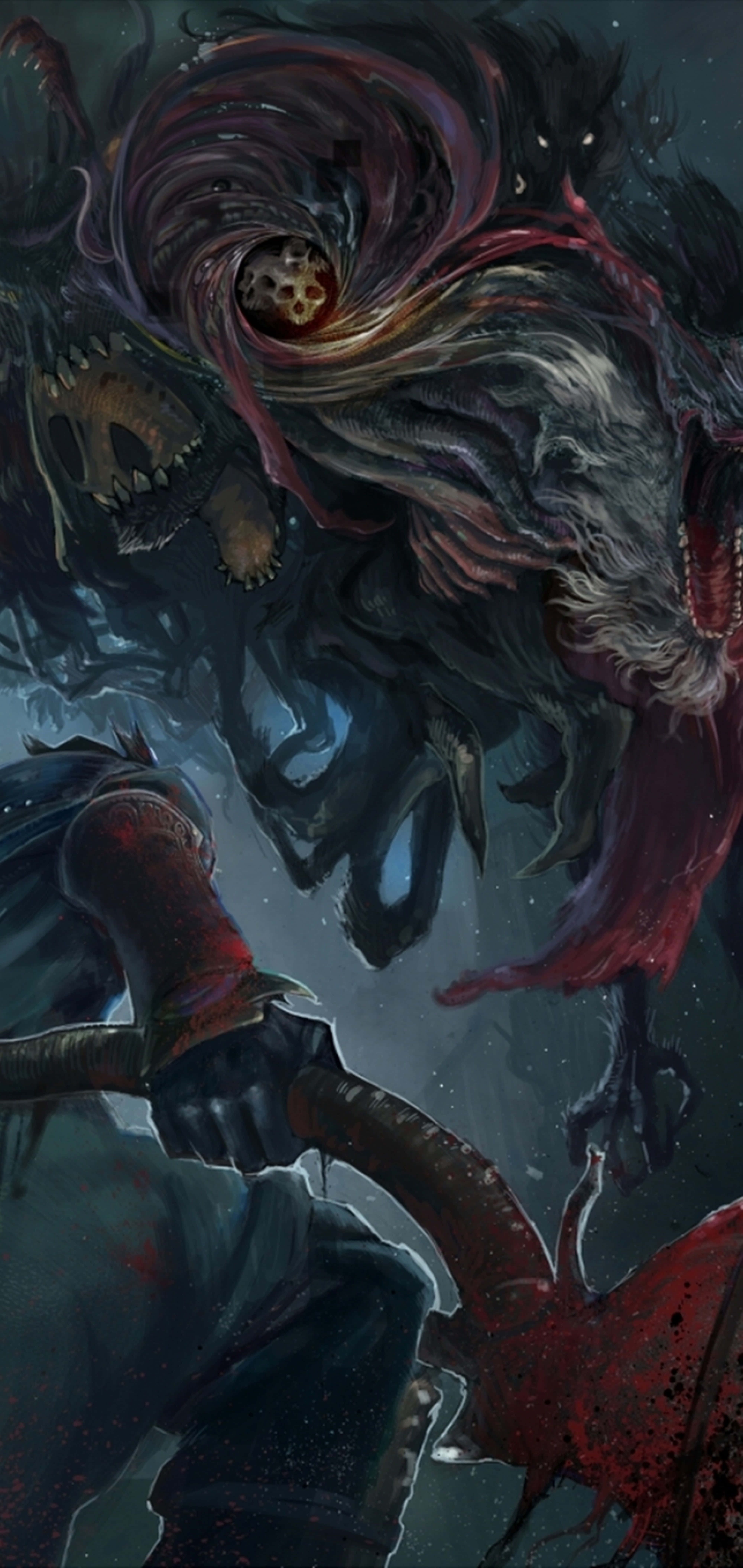 ดิจิตอลอาร์ตของบอสผู้ร้ายใน Bloodborne 4K HD วอลเปเปอร์