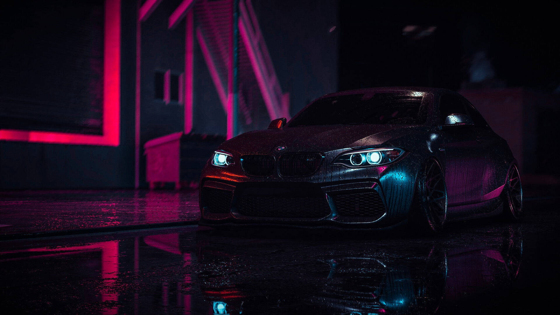 BMW สีดำเปียกบนแล็ปท็อป วอลเปเปอร์