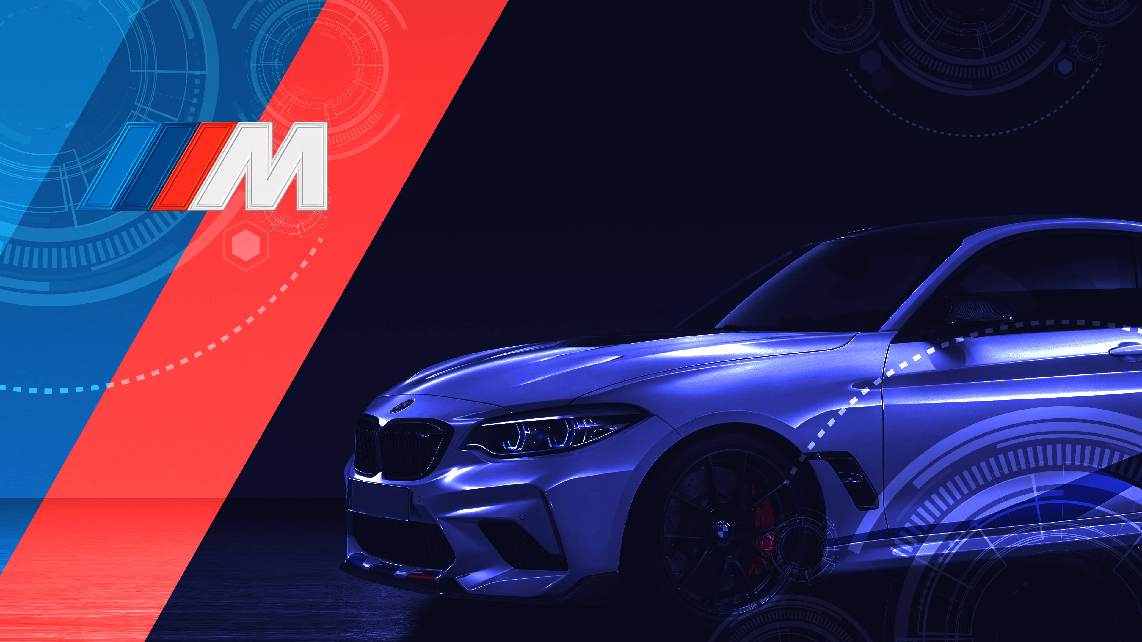 รถยนต์สีครามพร้อมโลโก้ BMW M วอลเปเปอร์