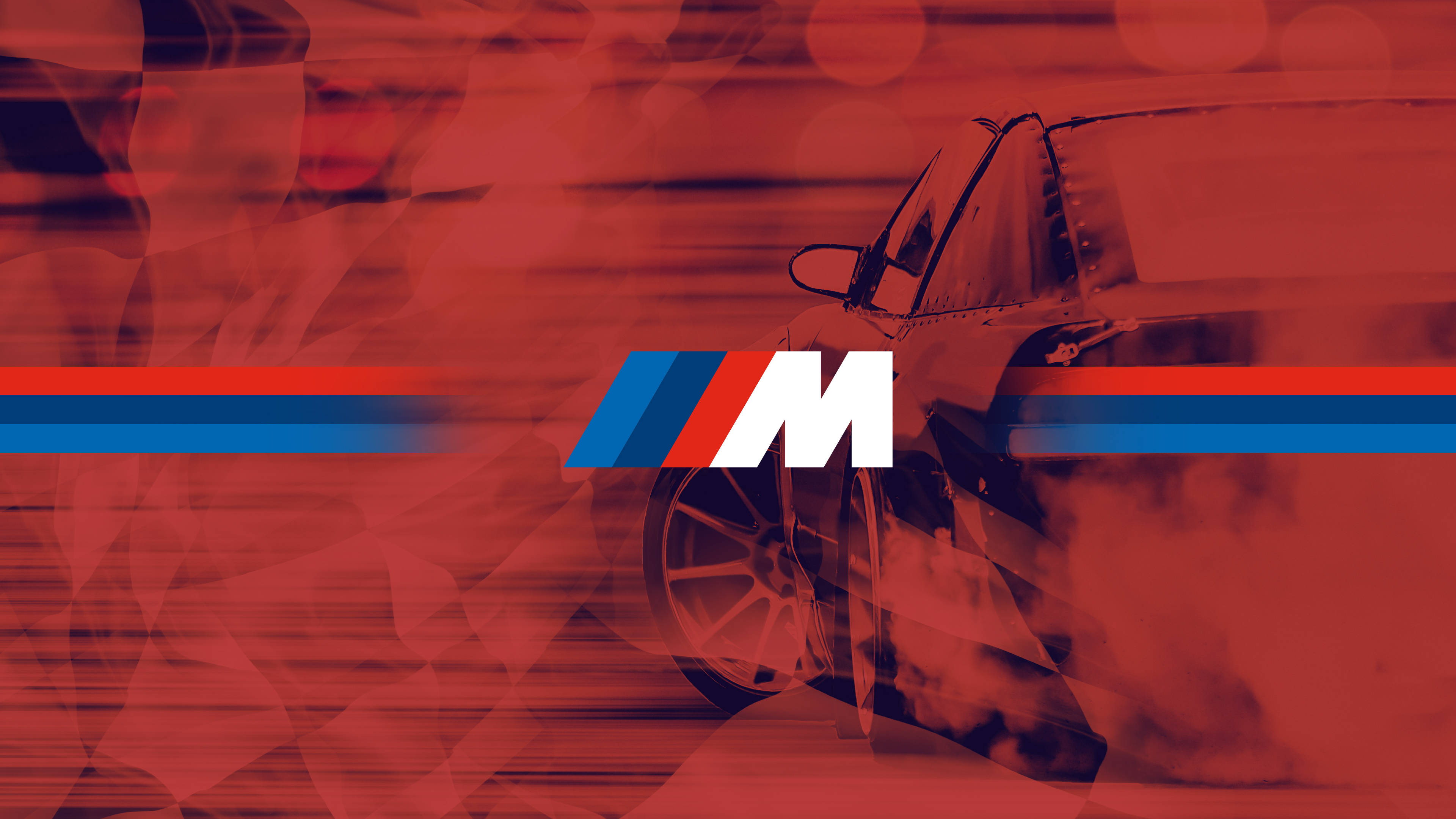 รถสีแดง ควันหนา โลโก้ BMW M วอลเปเปอร์