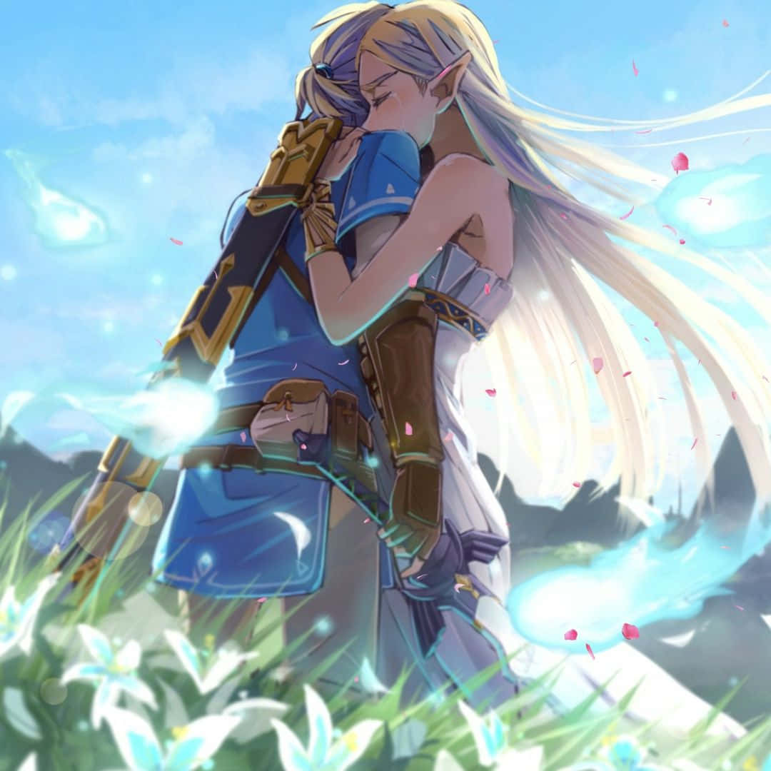 เจ้าหญิงเซลดากับลิงค์กอดกันใน Botw วอลเปเปอร์